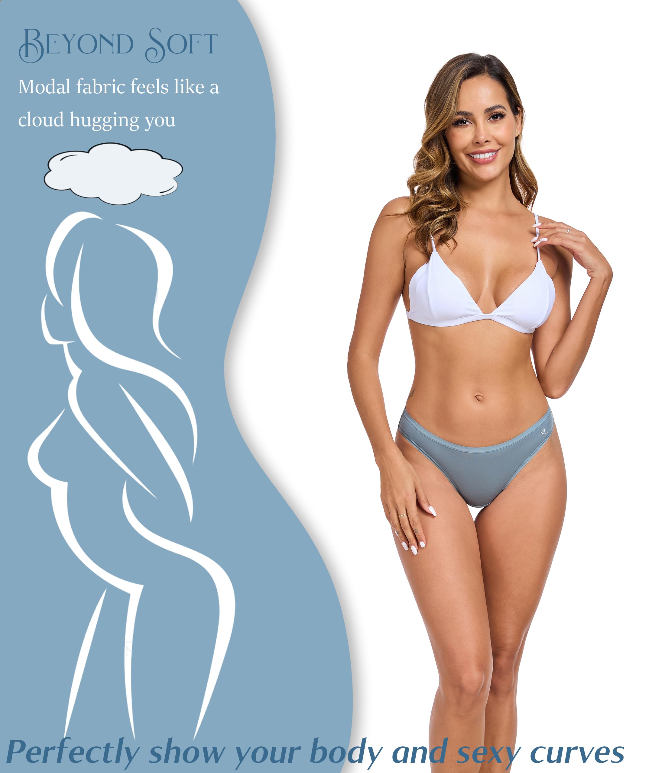 ANLIQI Modal Underwear Women Supersoft Bikini Panties for Women Pack Hi Cut Hipster Breathable Comfy Stretchy Ladies Undies