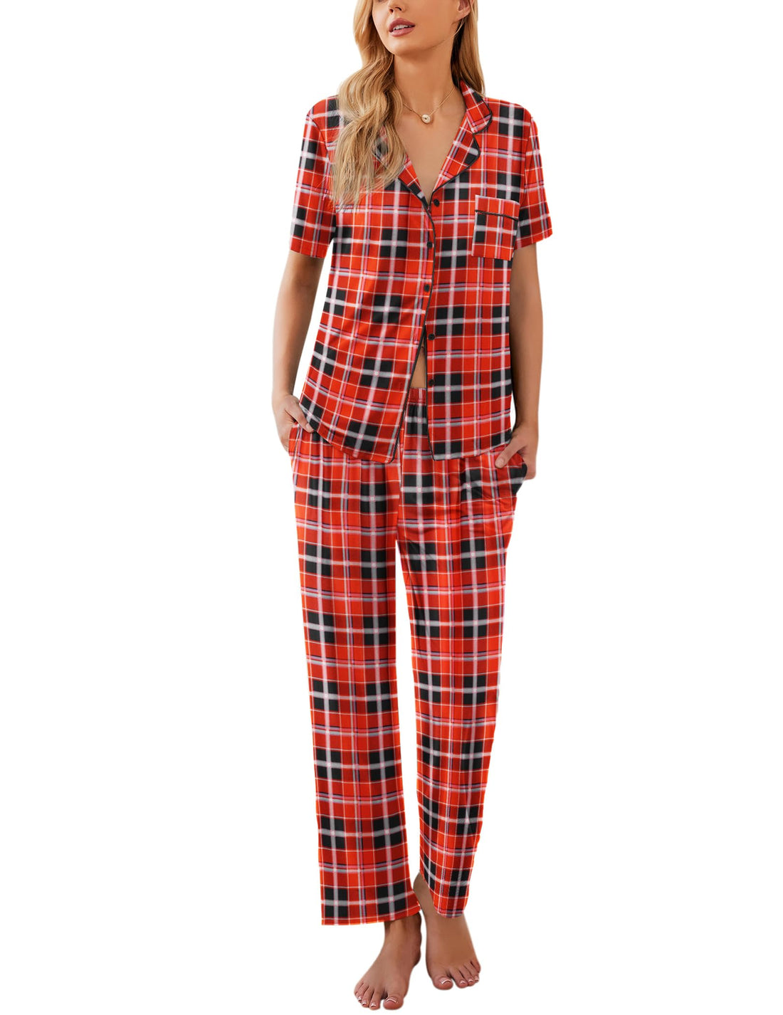 Ekouaer Womens Pajamas Set Short Sleeve Button Down Top & Pants Lounge Pjs