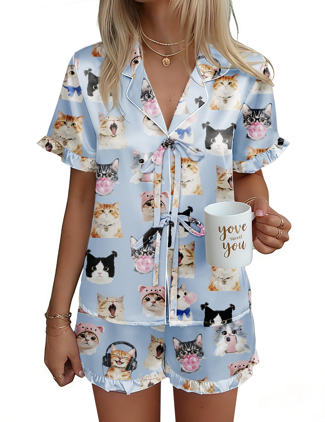 Ekouaer Satin Pajama for Women Short Sleeve Silky Pj Short Sets Lounge Set