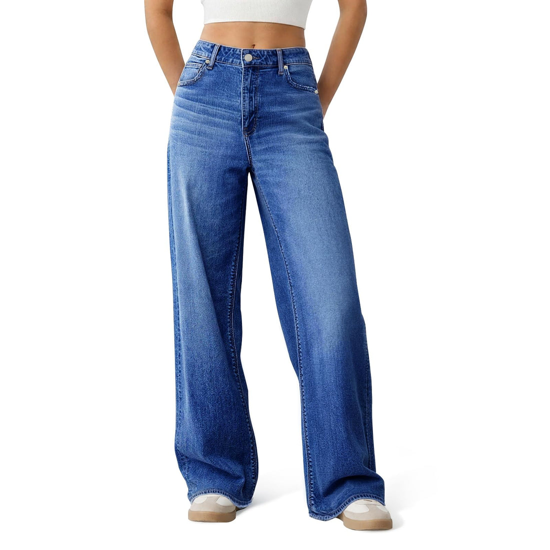Women's Wide Leg Jeans High Waisted Baggy Straight Leg Loose Stretchy Casual Denim Pants