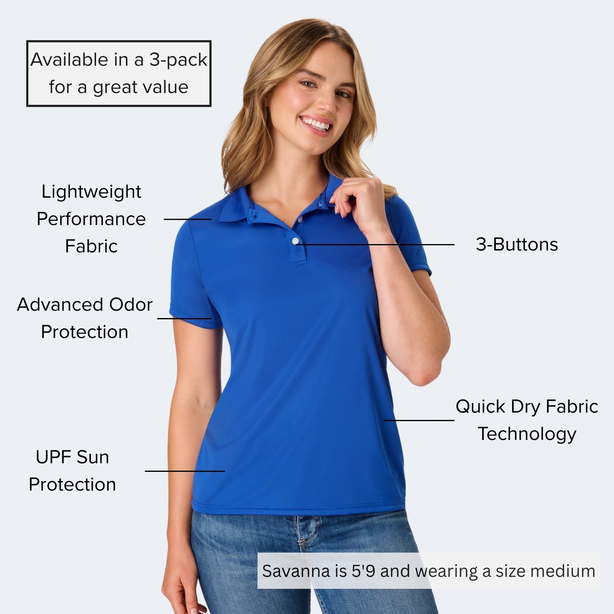 Hanes womens Performance Polo, Single or 3-Pack, Sport Cool DRI Moisture-Wicking Polo Shirt, 40+ UPF Protection