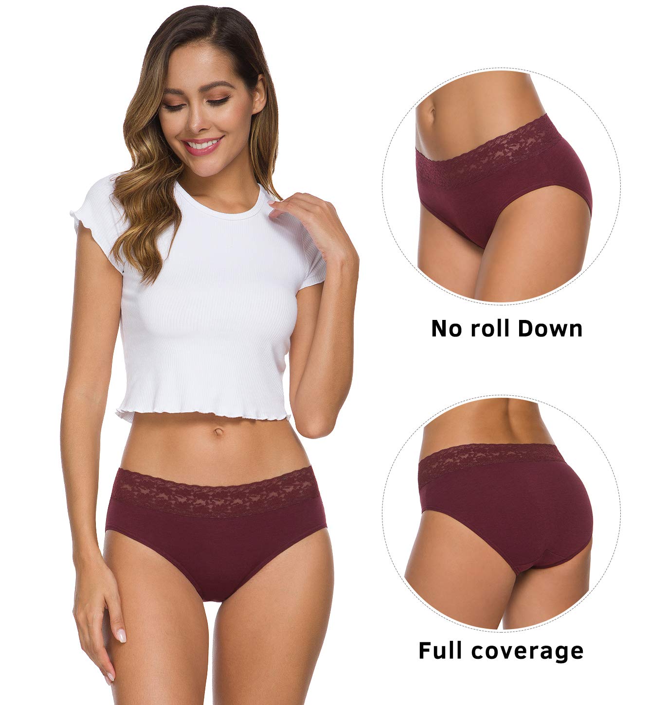 Wealurre Cotton Panties for Women Bikini Underwear Hipster Underpants Lace Briefs Pack