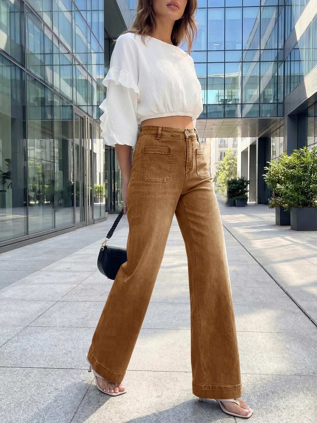 Cicy Bell Womens Wide Leg Jeans High Waisted Straight Leg Denim Pants | Stretchy,Patch Pocket,Full Length,Loose,Trendy,Pockets Front