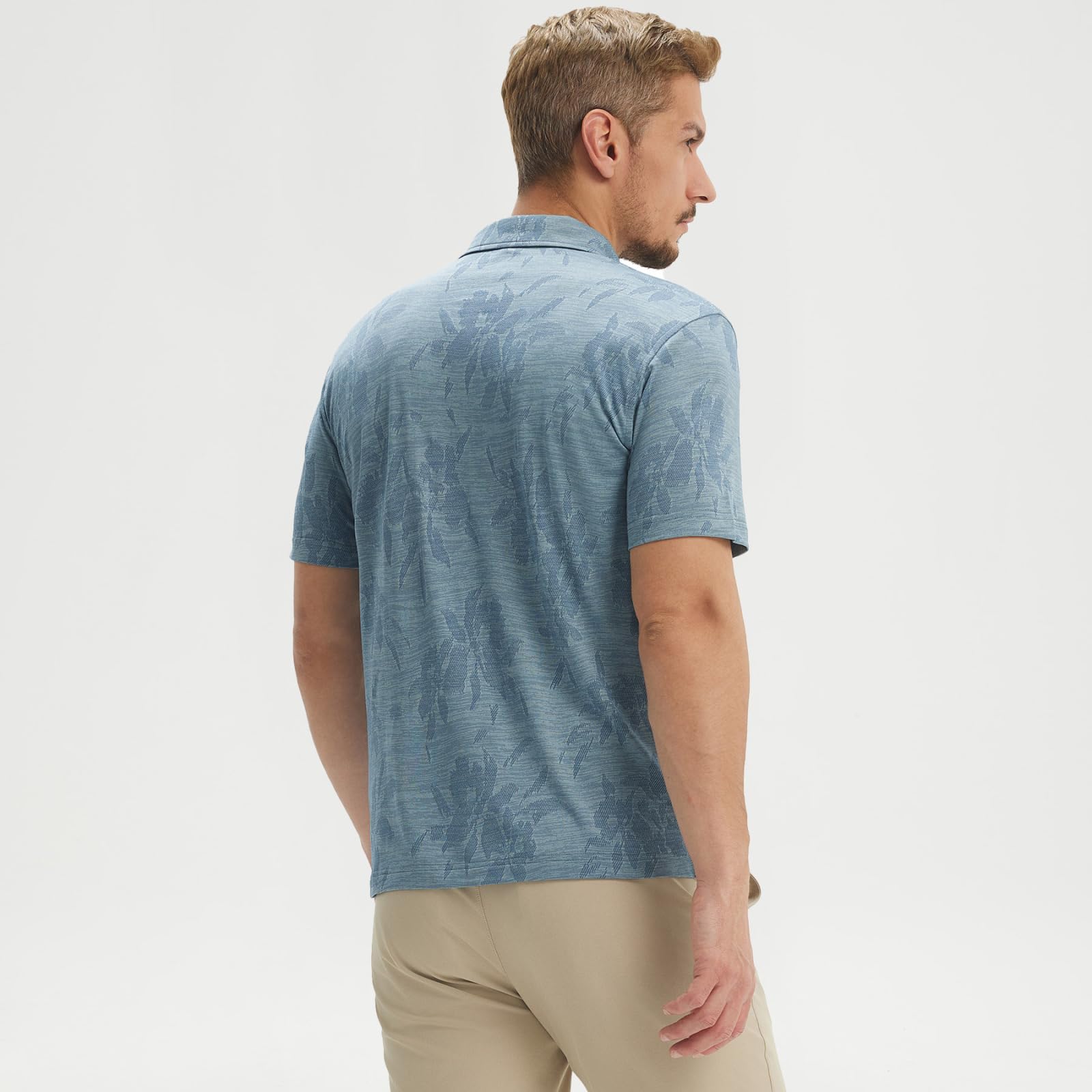 M MAELREG Short Sleeve Golf Shirts for Men Moisture Wicking Performance Lightweight Jacquard 3 Button Polo Shirts for Men