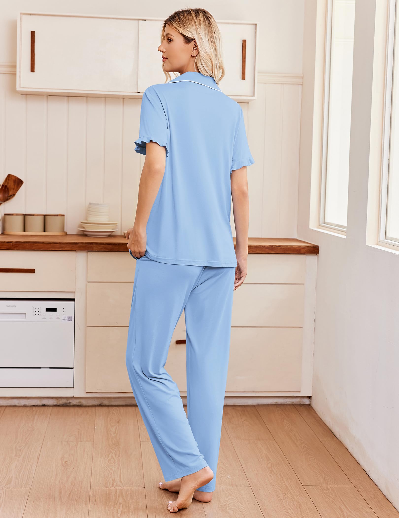 Ekouaer Pajamas for Women Set Button Up Soft Pjs Short Sleeve Lounge Sets