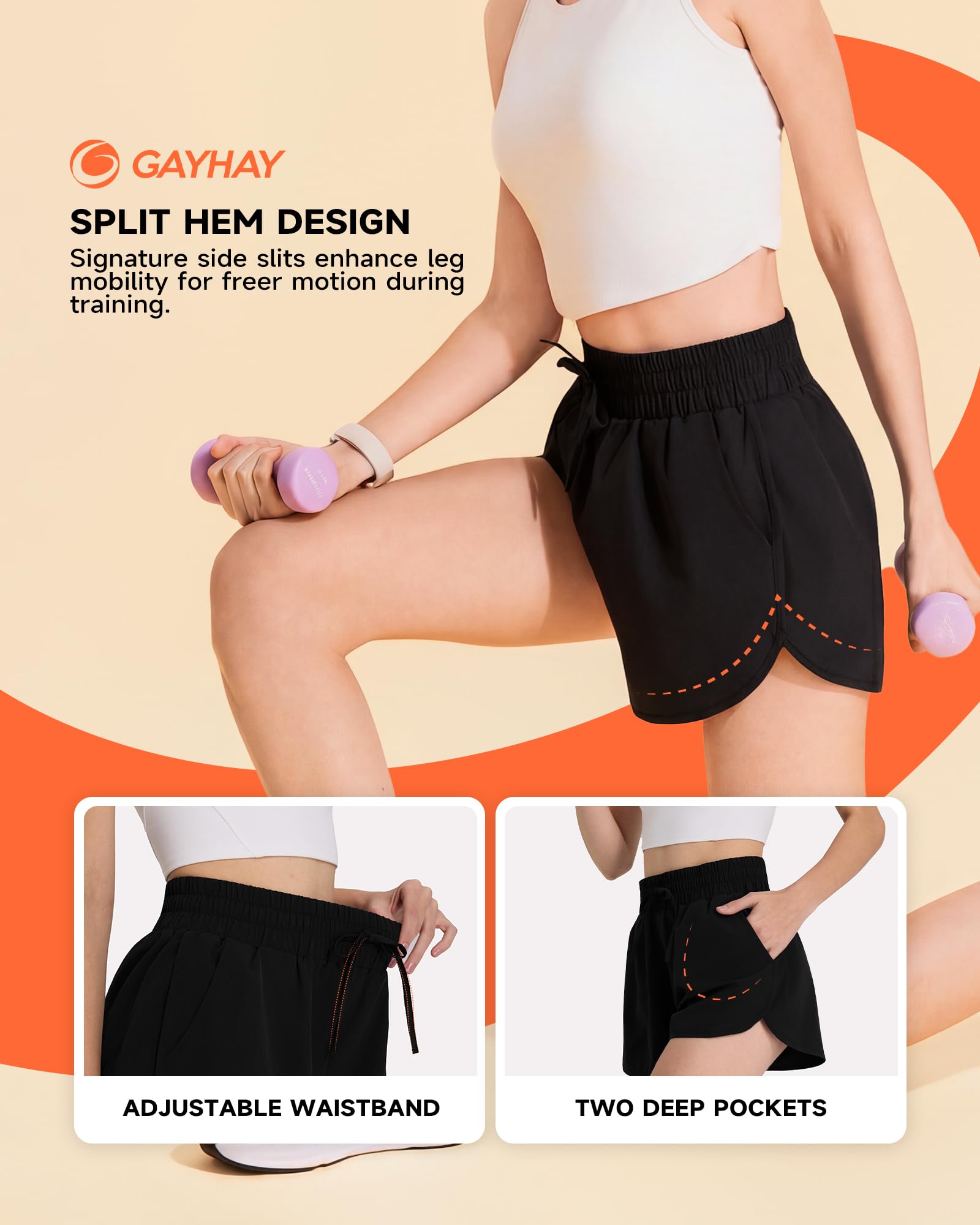 GAYHAY Running Shorts for Women - Athletic Quick Dry Sports Womens Shorts High Waisted Gym Workout Black Shorts with Pockets