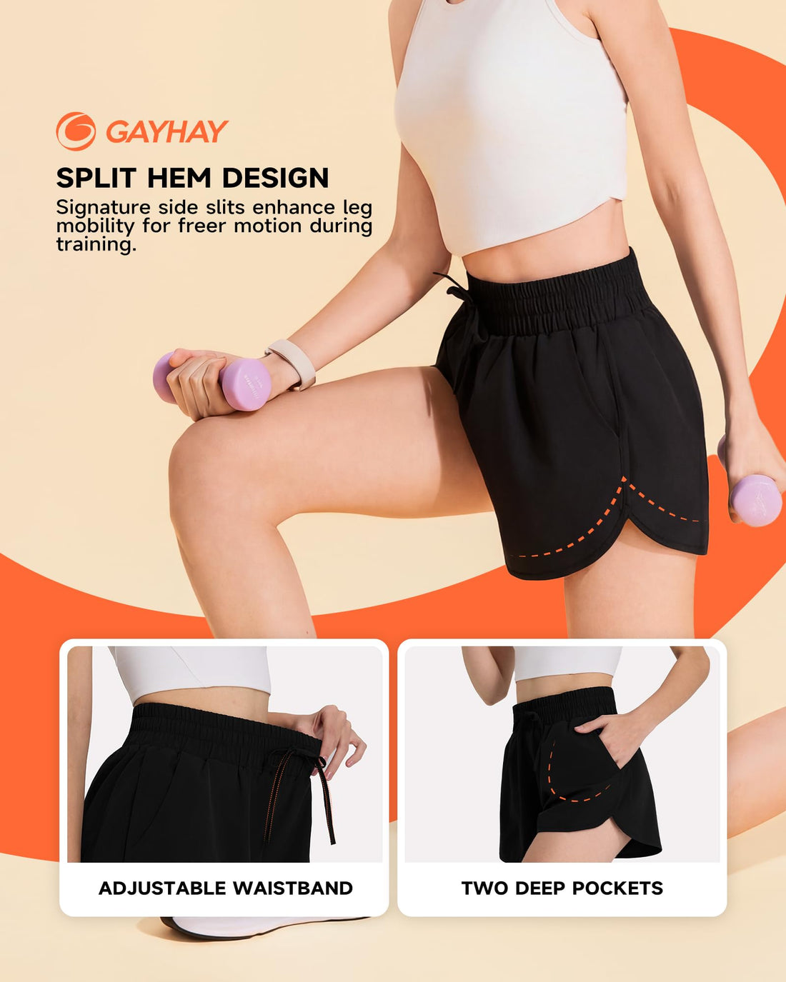 GAYHAY Running Shorts for Women - Athletic Quick Dry Sports Womens Shorts High Waisted Gym Workout Black Shorts with Pockets