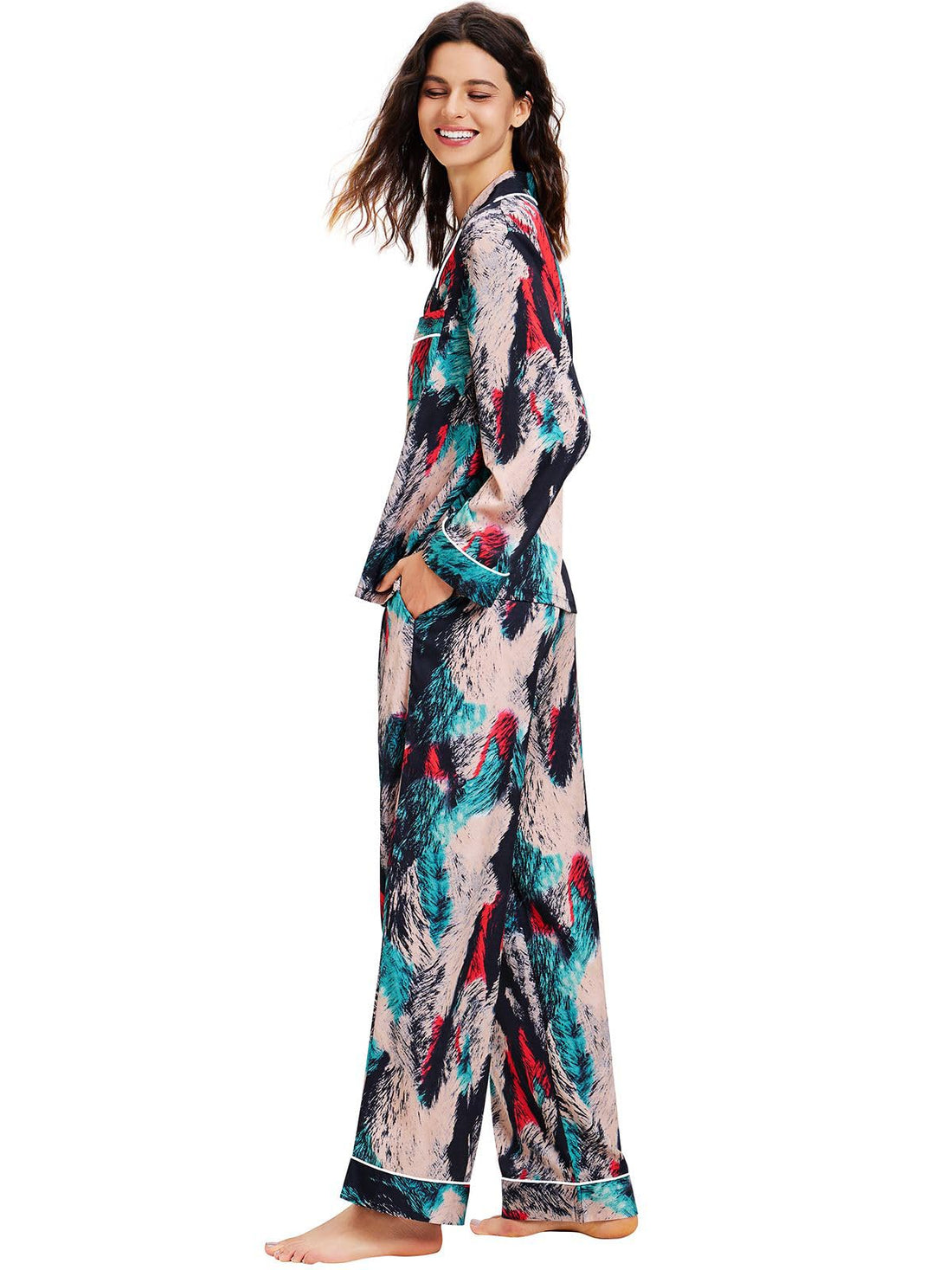 Lonxu Womens Satin Pajama Set Button Down Sleepwear Long Pj XS-3XL