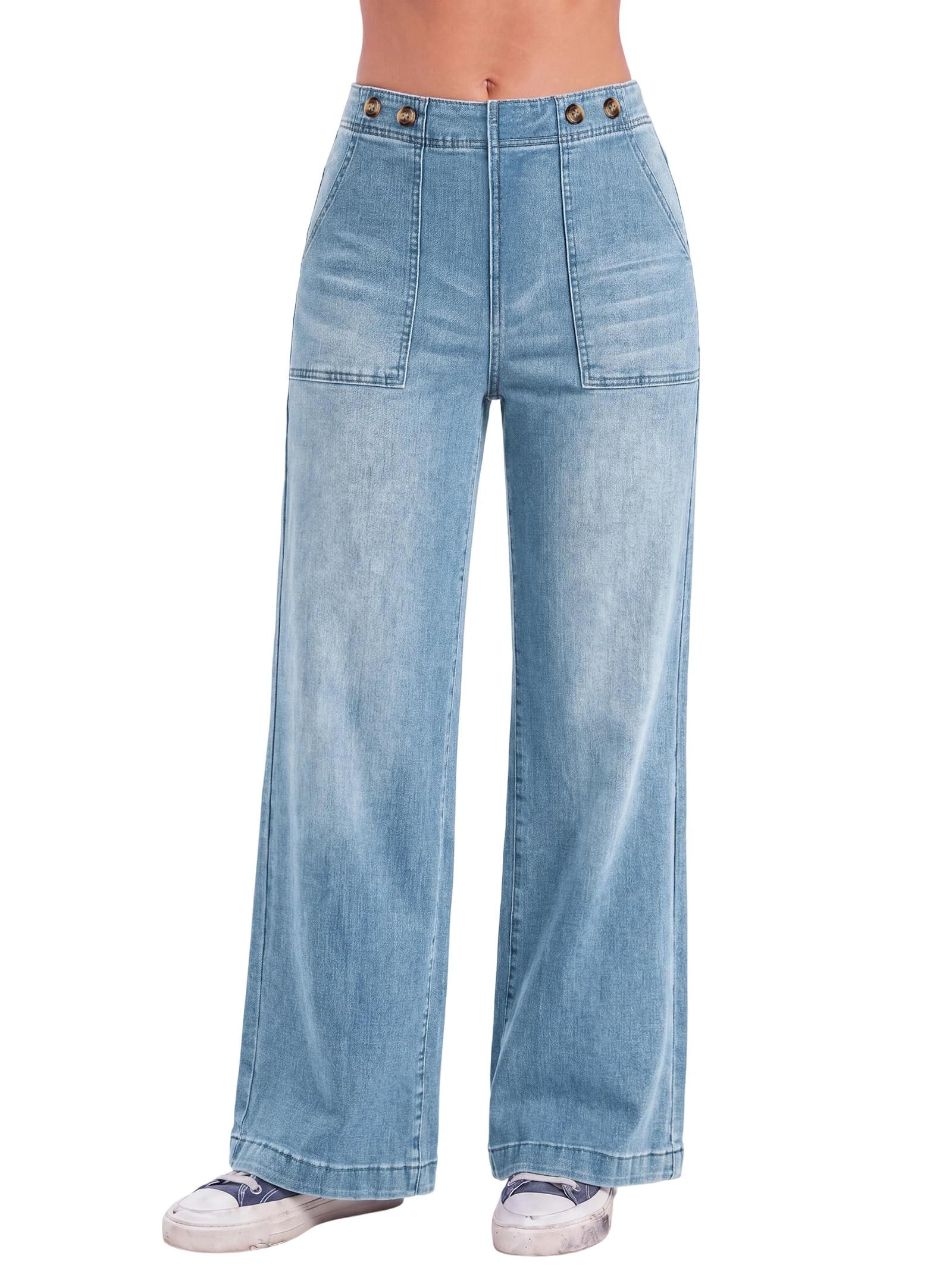 EMMIOL Women's 2026 Wide Leg Jeans Distress High Waist Stretchy Baggy Denim Pants Trousers Clothing