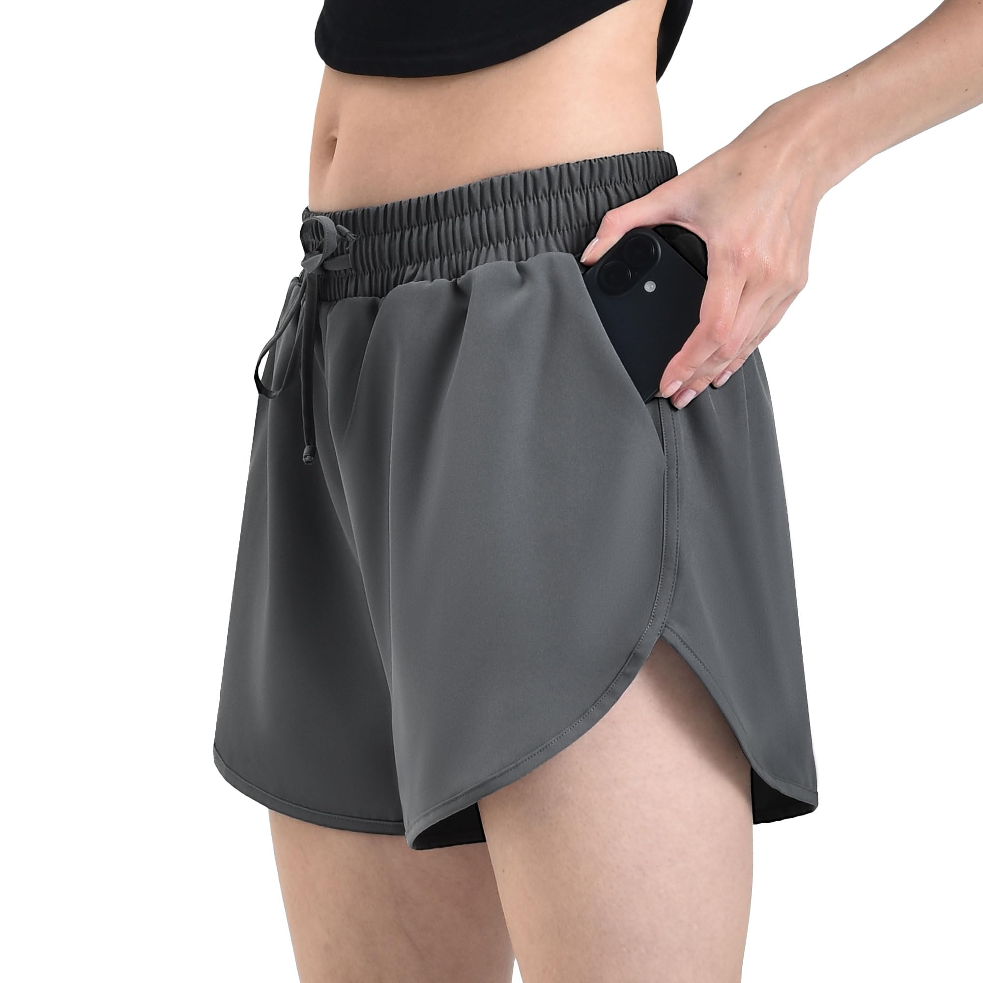 Leafigure 2Pack Running Shorts for Women- Athletic High Waisted Quick Dry Shorts with Pockets for Gym Workout