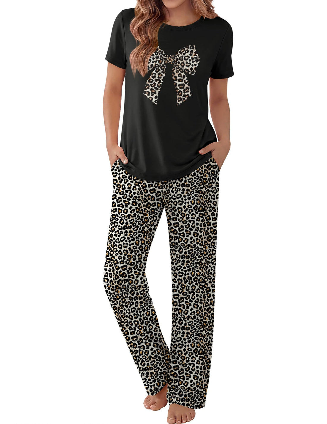 Ekouaer Pajama Set for Women 2 Piece Pjs Short Sleeve Top and Printed Pants