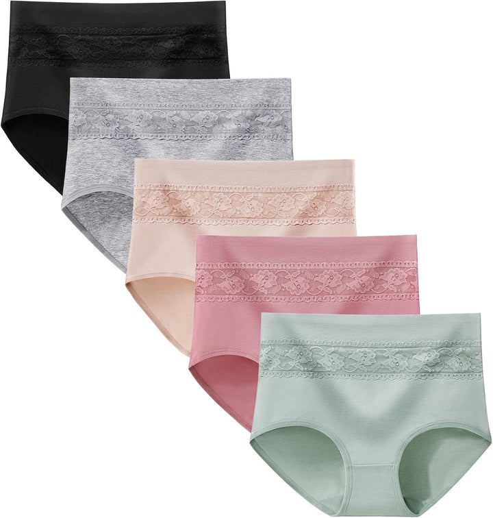 Women's Underwear Cotton Tummy Control High Waisted Underwear Soft Breathable Full Coverage Panties Multipack