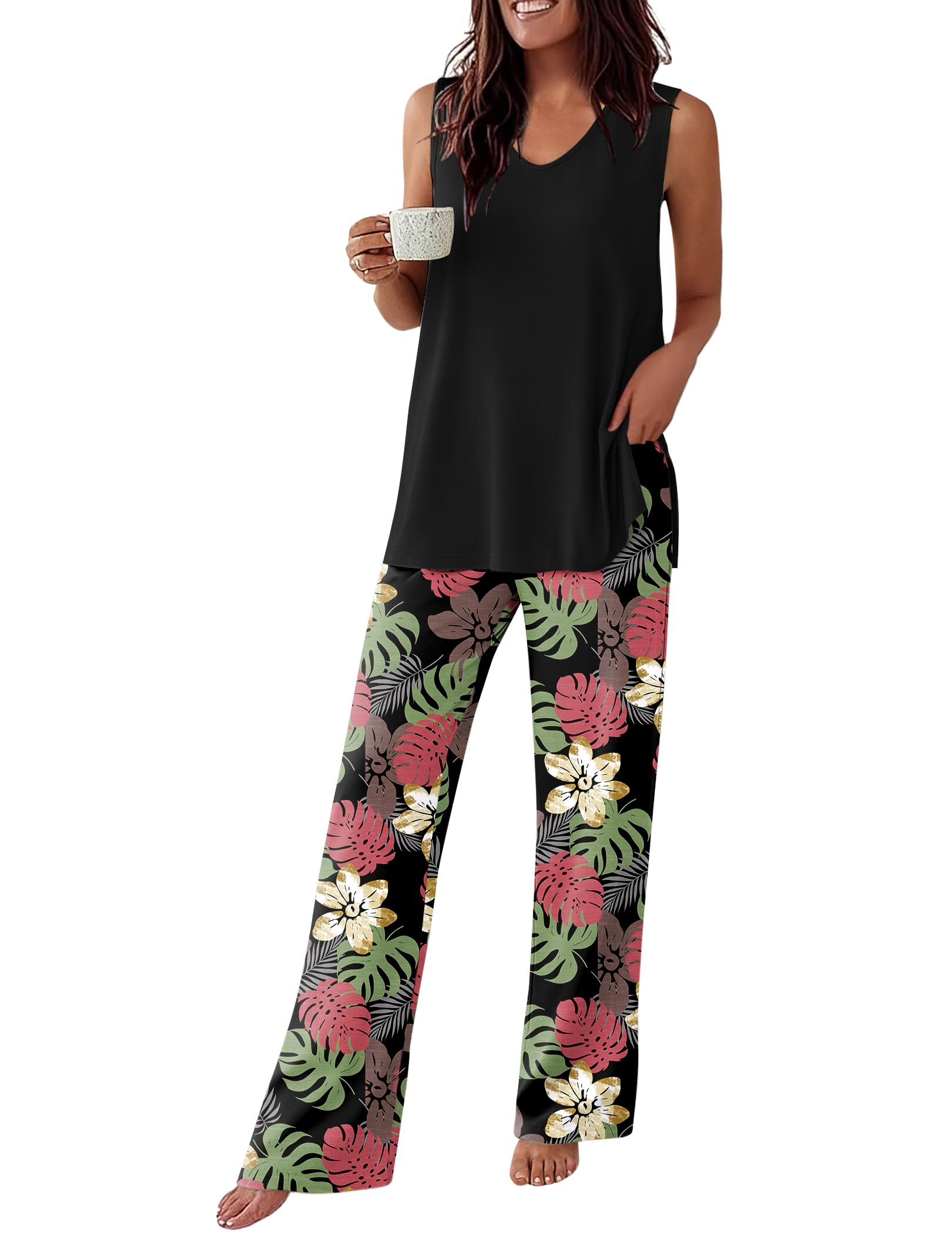 Ekouaer Womens Pajamas Set Sleeveless Lounge Sets Tank Top and Pants Pjs