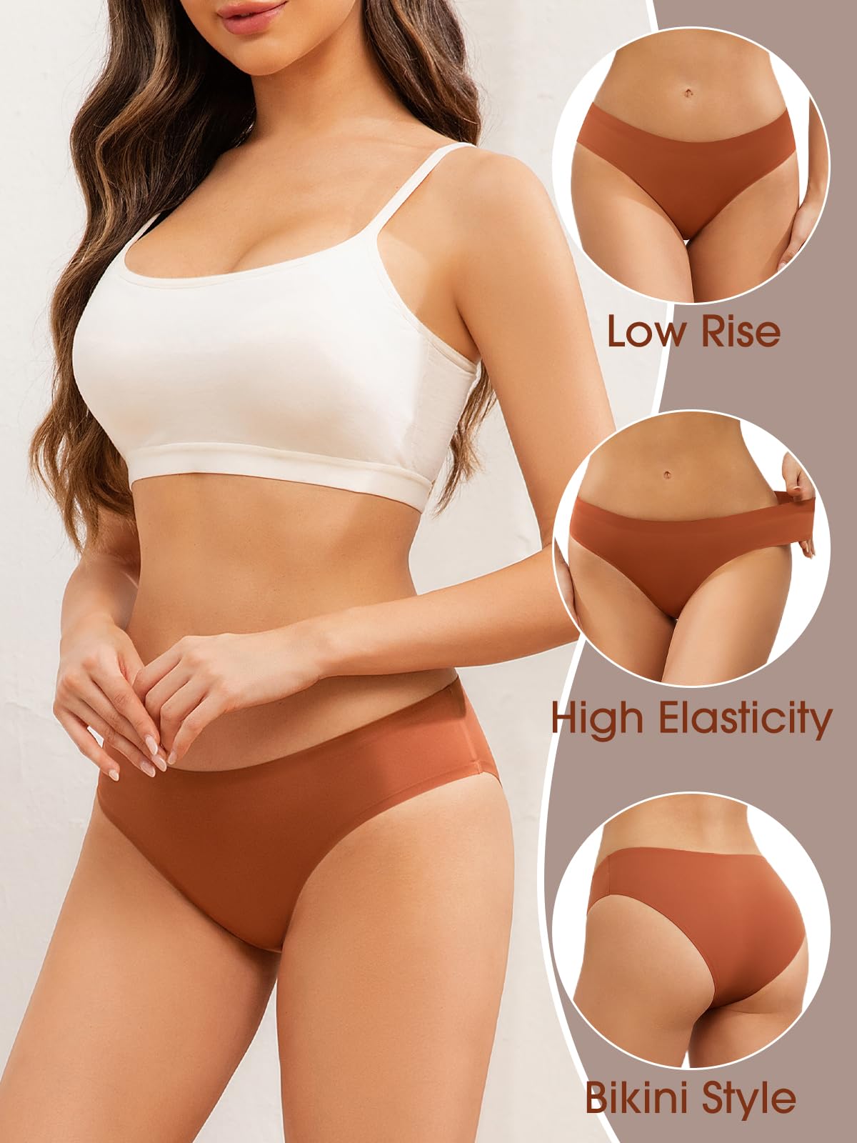 Seamless Underwear for Women No Show Hipster Bikini Panties Low Rise Cheeky Breathable Soft Invisible Briefs 6 Pack