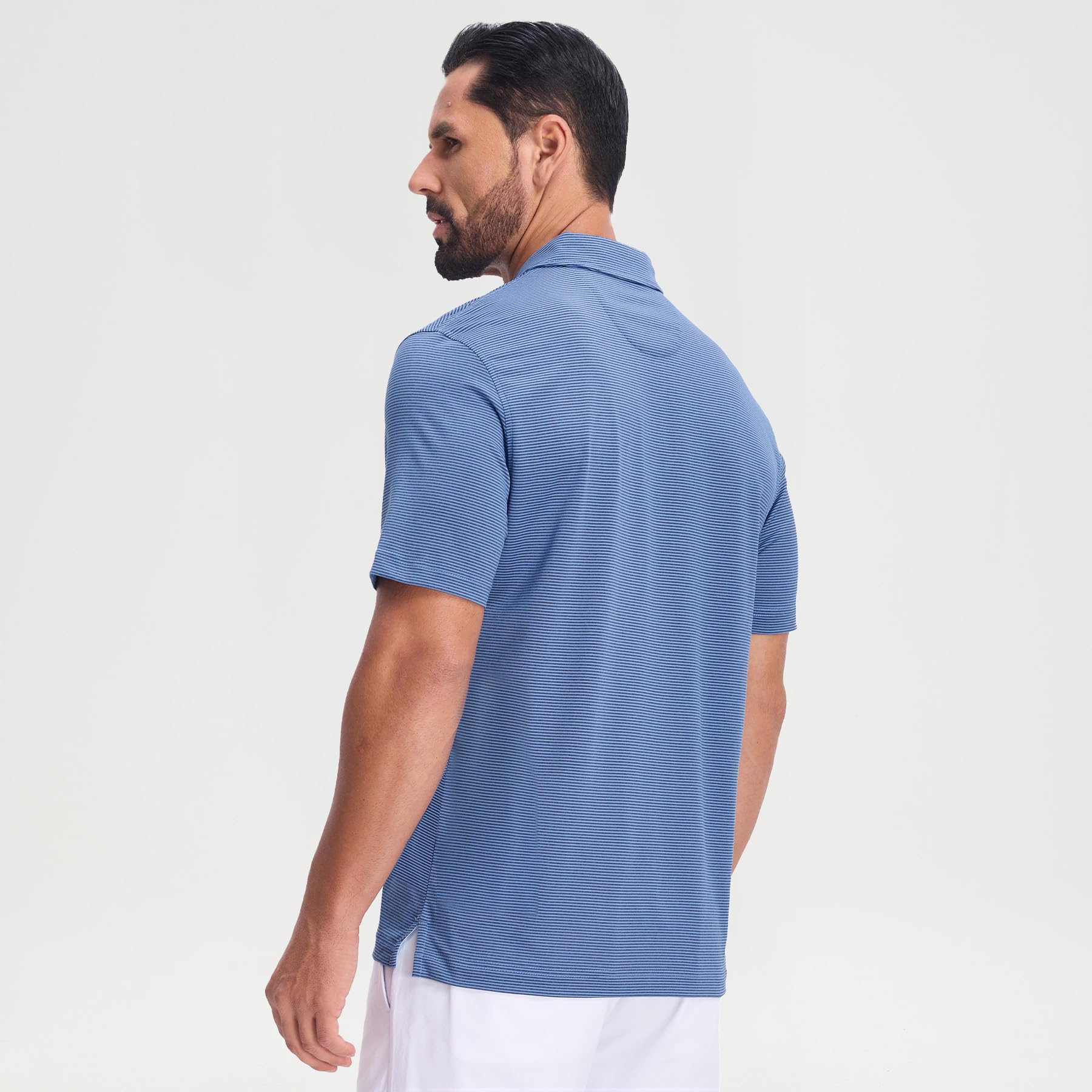 M MAELREG Men's Jacquard Stripe Golf Shirts Quick Dry Performance Short Sleeve Moisture Wicking Polo Shirt for Men