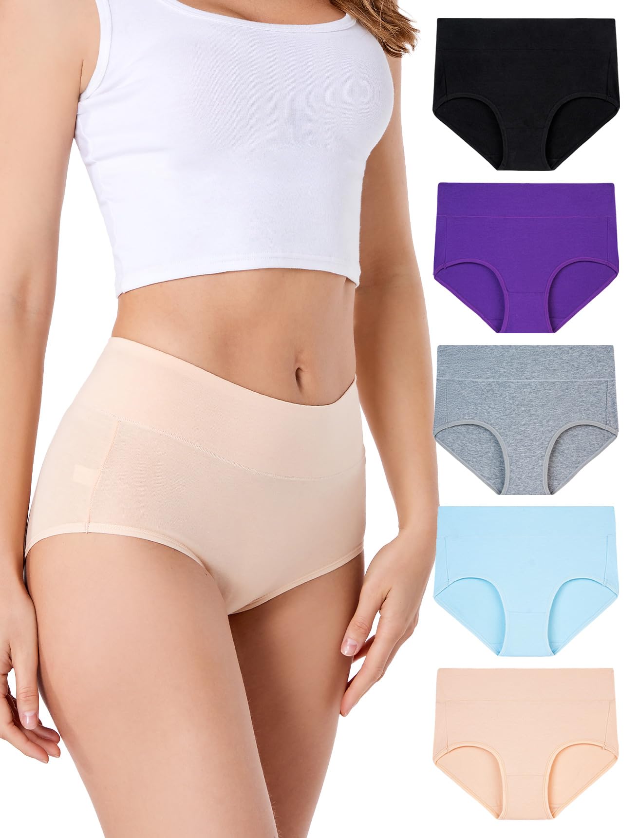 HAVVIS Women's Briefs Underwear Cotton High Waist Tummy Control Panties Rose Jacquard Ladies Panty Multipack