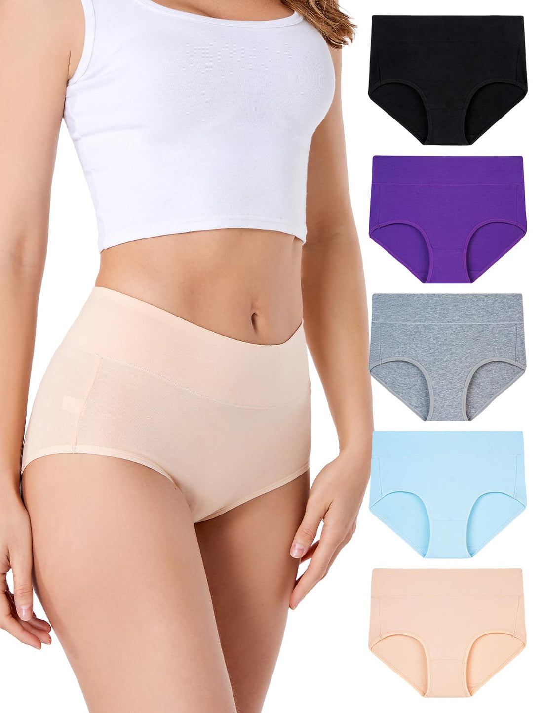 HAVVIS Women's Briefs Underwear Cotton High Waist Tummy Control Panties Rose Jacquard Ladies Panty Multipack