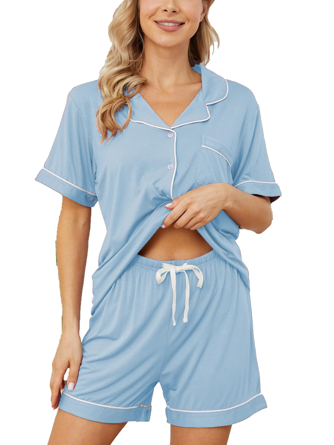 Womens Pajama Sets Short Sleeve Sleepwear Soft Button Down Nightwear Lounge Pj Set XS-XXL