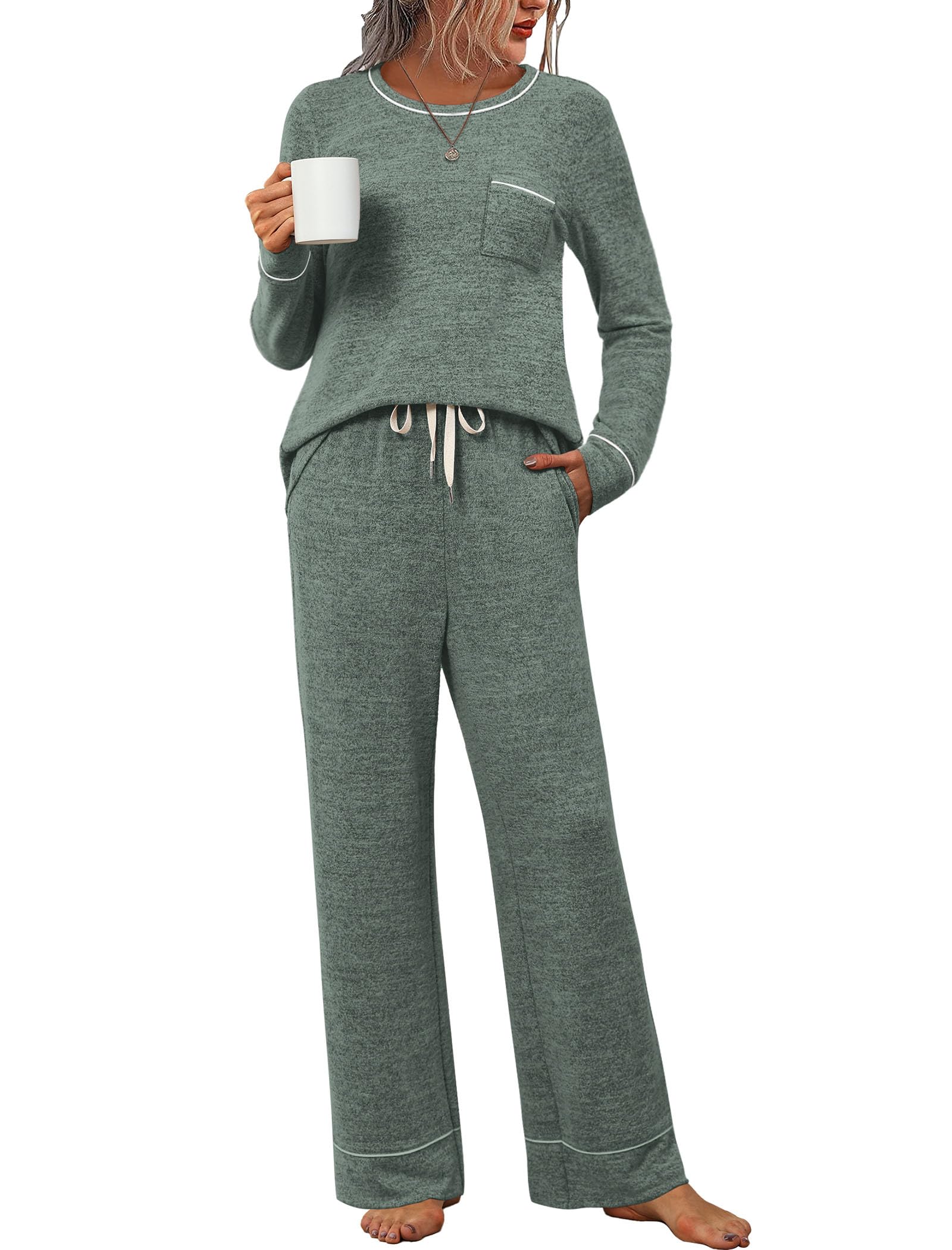WIHOLL Pajamas for Women Set Soft Pjs Long Sleeve Two Piece Lounge Sets