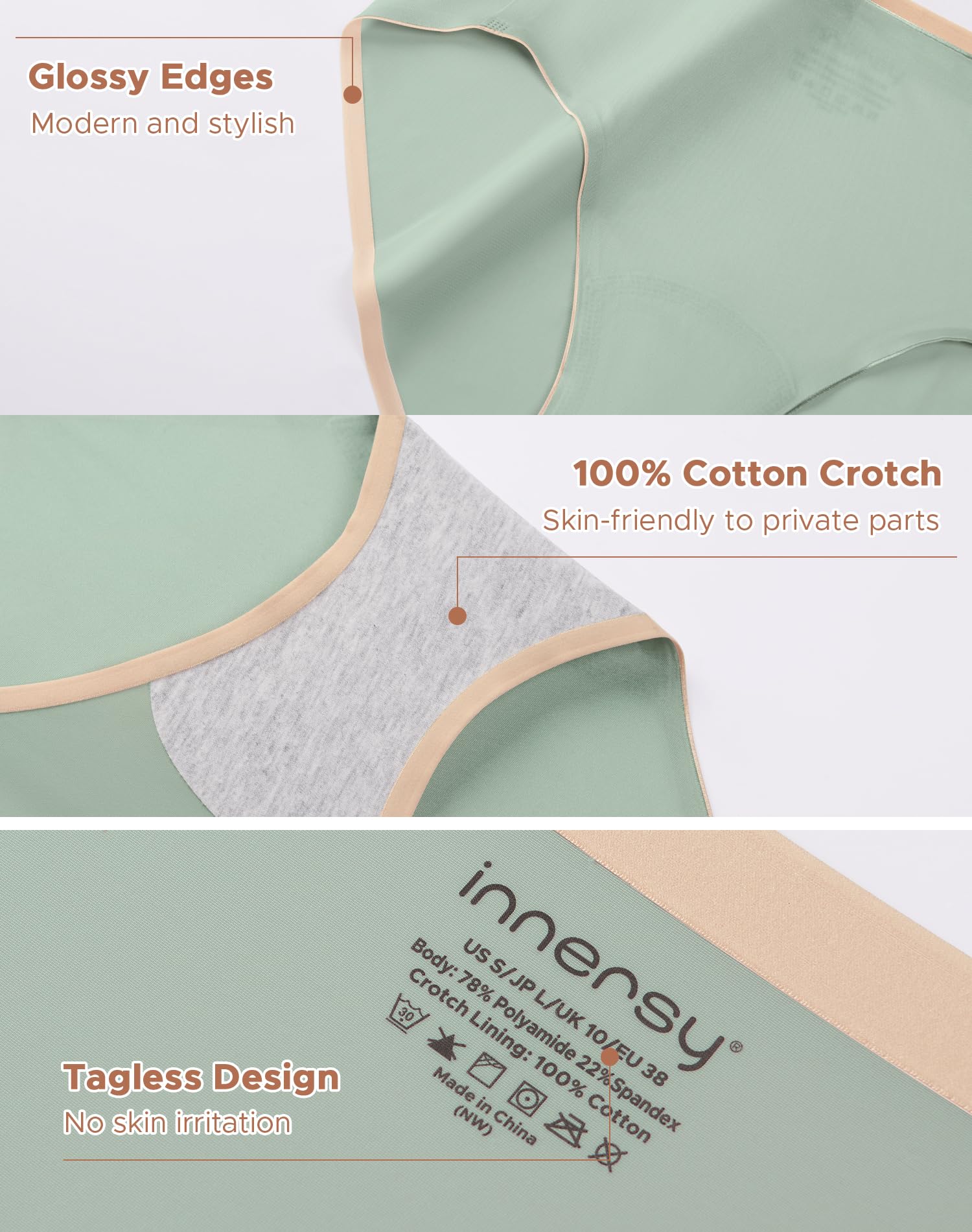INNERSY Women's Seamless Underwear Silky Hipster 6-Pack