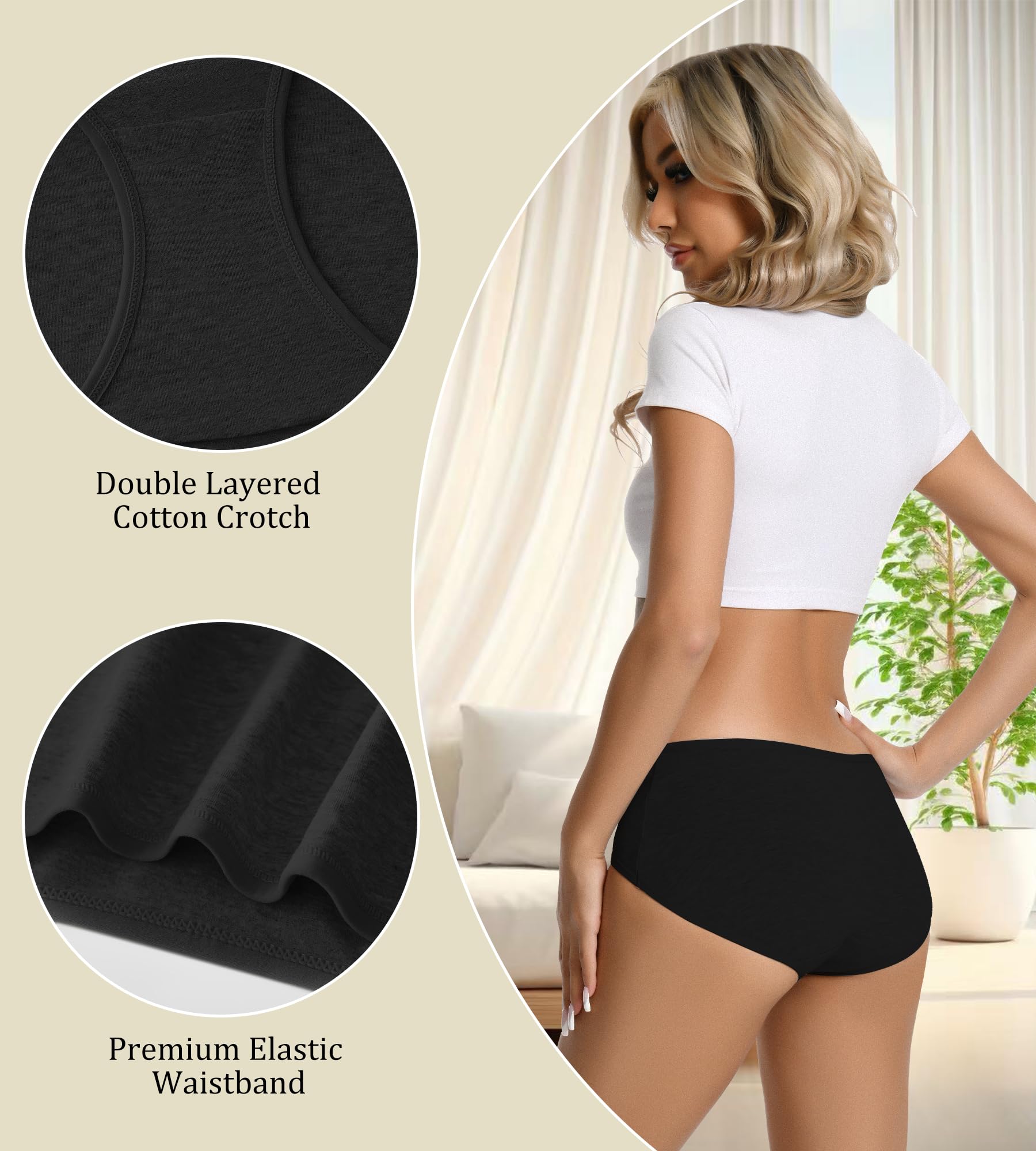 dmuveo Womens Underwear Cotton Soft Hipster Full Coverage Ladies Stretch Panties (Regular & Plus Size)