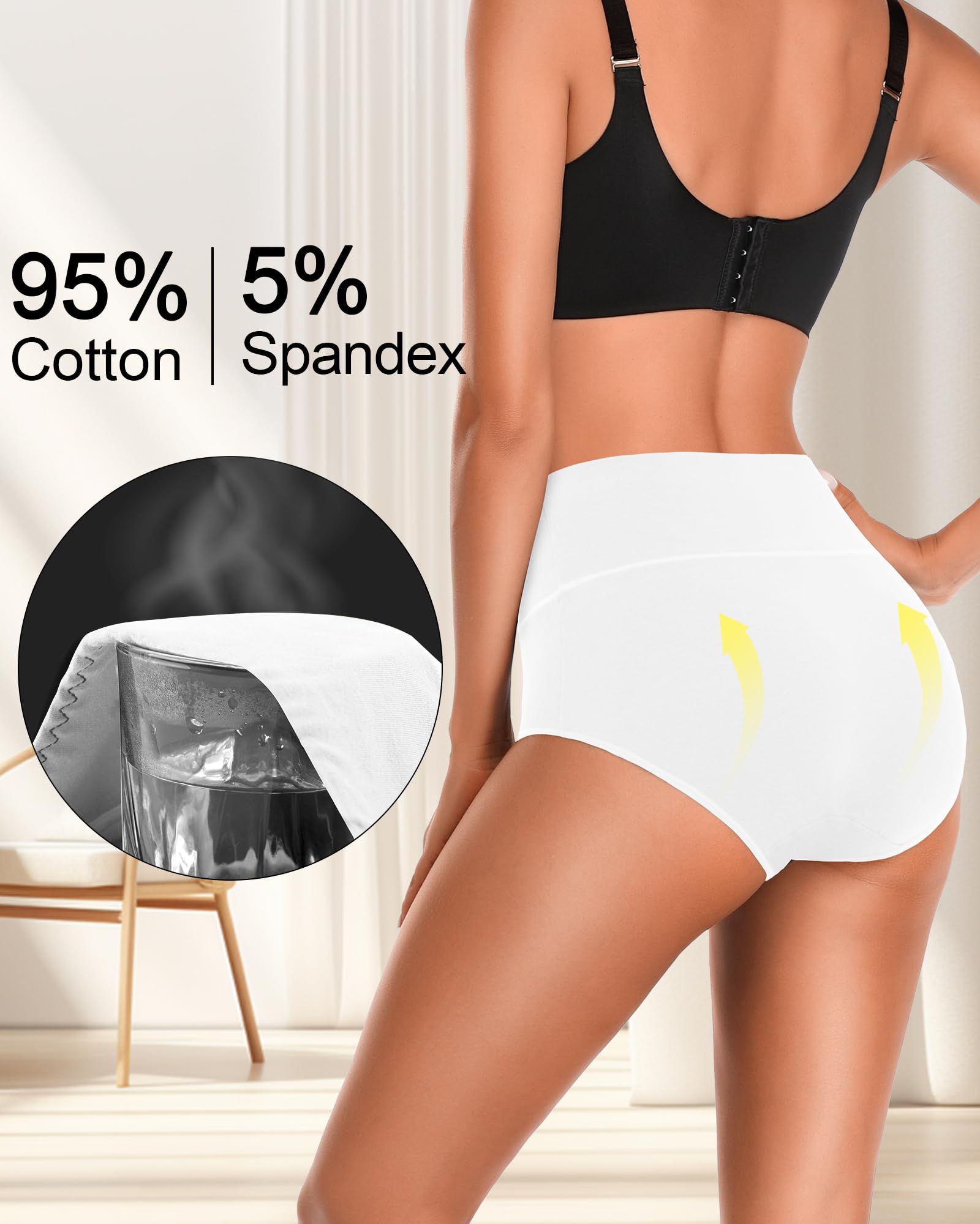 ASIMOON Tummy Control High Waisted Underwear for Women Cotton Plus Size Full Coverage Panties Ladies Briefs