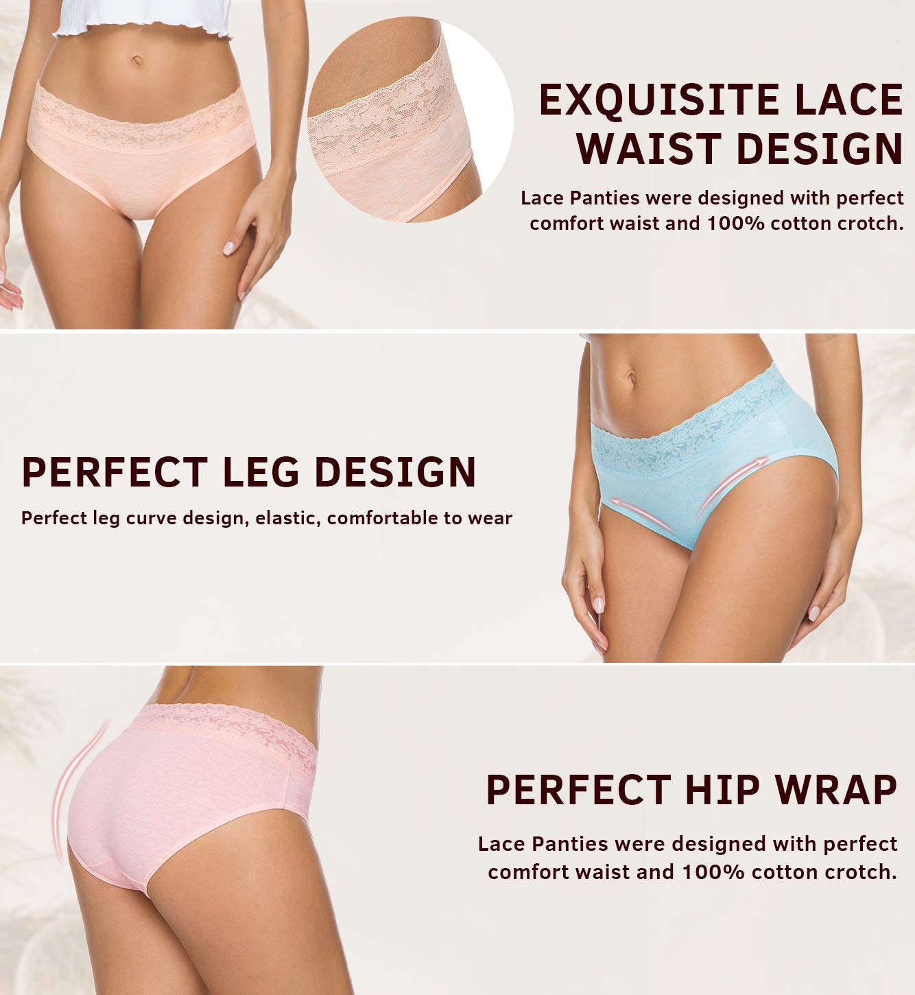 Hipster Panties for Women Underwear Lace Bikini Hip-huggers Panties 5 Pack