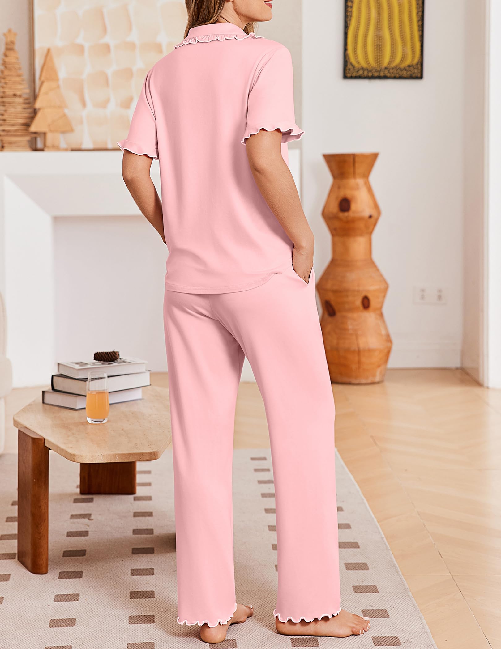 Ekouaer Womens Pajama Sets Short Sleeve Printed PJs Button Down Sleepwear