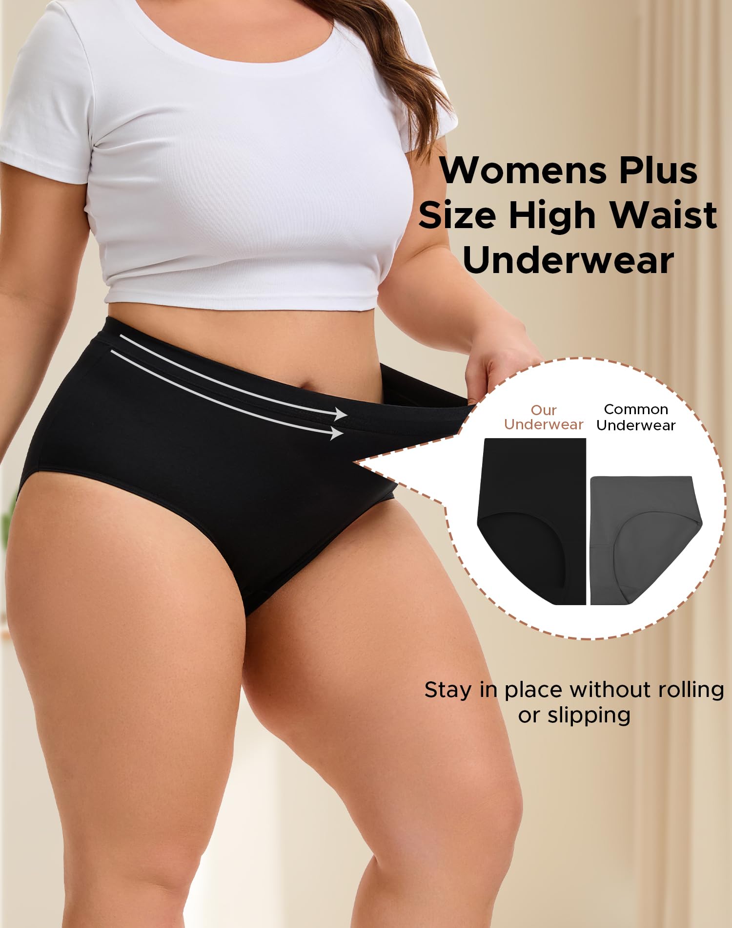 INNERSY Womens Plus Size Underwear High Waisted Cotton Briefs 4-Pack