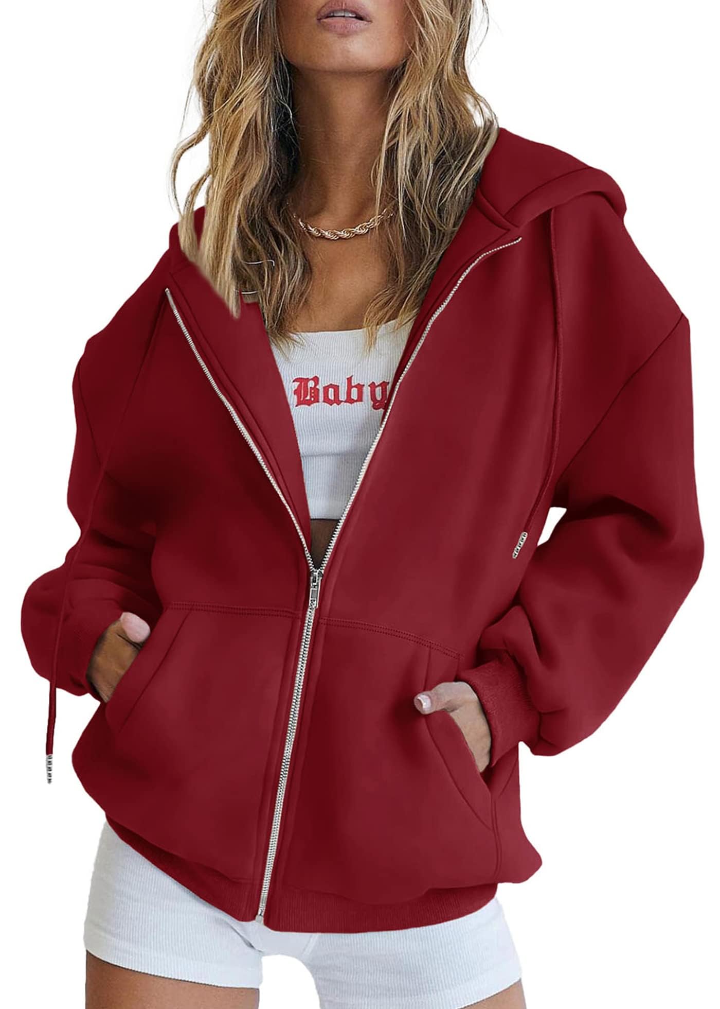 PRETTYGARDEN Women's Fall Zip Up Hoodies Sweatshirts | Comfy Fleece Lined, Long Sleeve Pockets, Drawstring Hooded, Loose Fit, Trendy Y2K, Track Jackets, Spring Winter Clothing