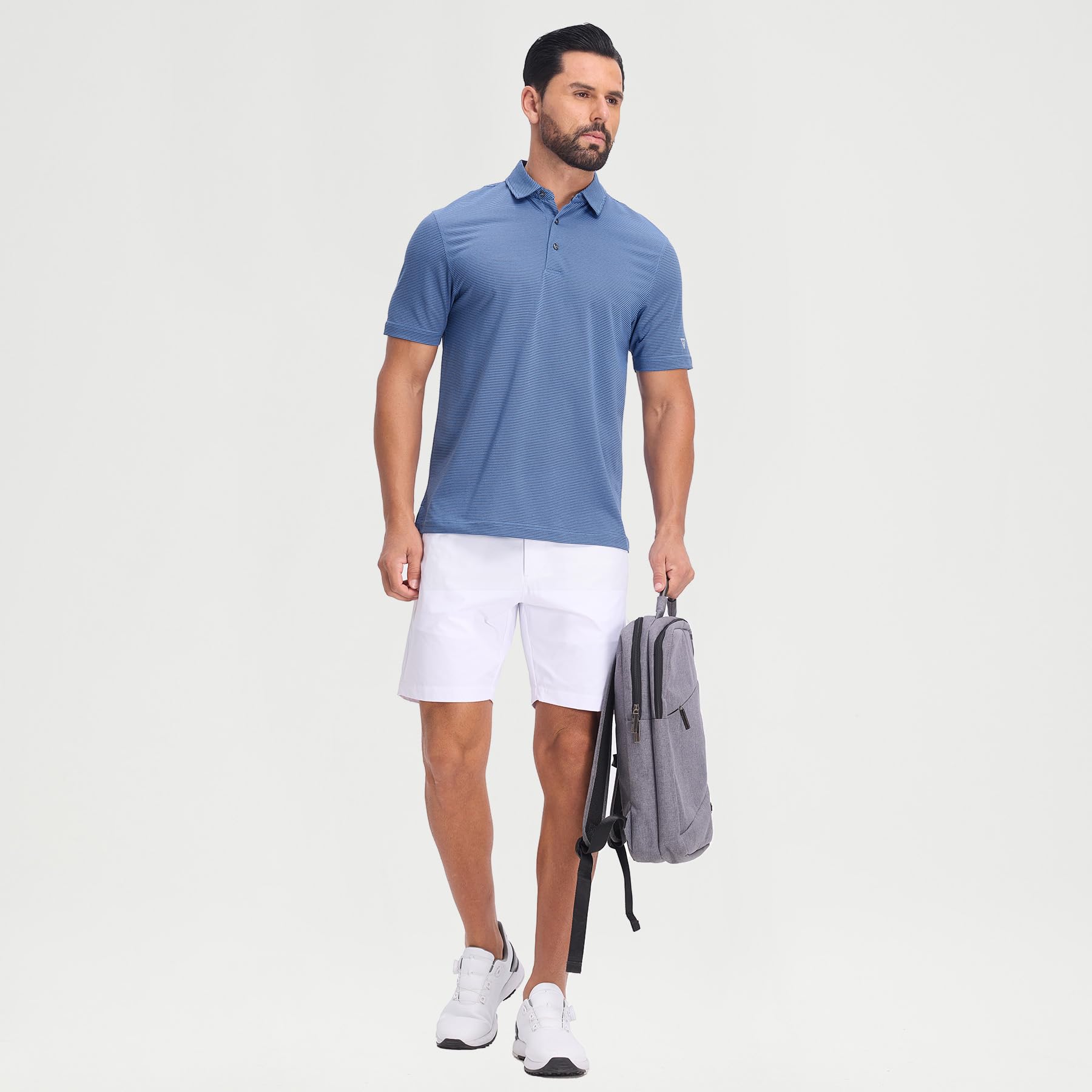 M MAELREG Men's Jacquard Stripe Golf Shirts Quick Dry Performance Short Sleeve Moisture Wicking Polo Shirt for Men