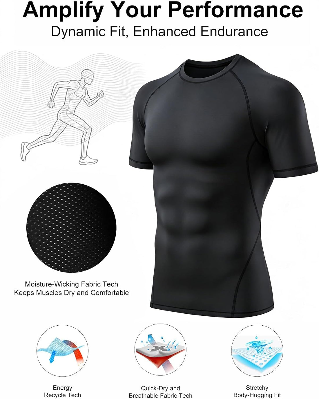 4 Pack Men’s Compression Shirts Short Sleeve Workout Gym Tops | Muscle Fit Cool Dry Compression Workout Shirts For Men, Athletic Rash Guard Tops For Gym Sports & Daily Running Activity