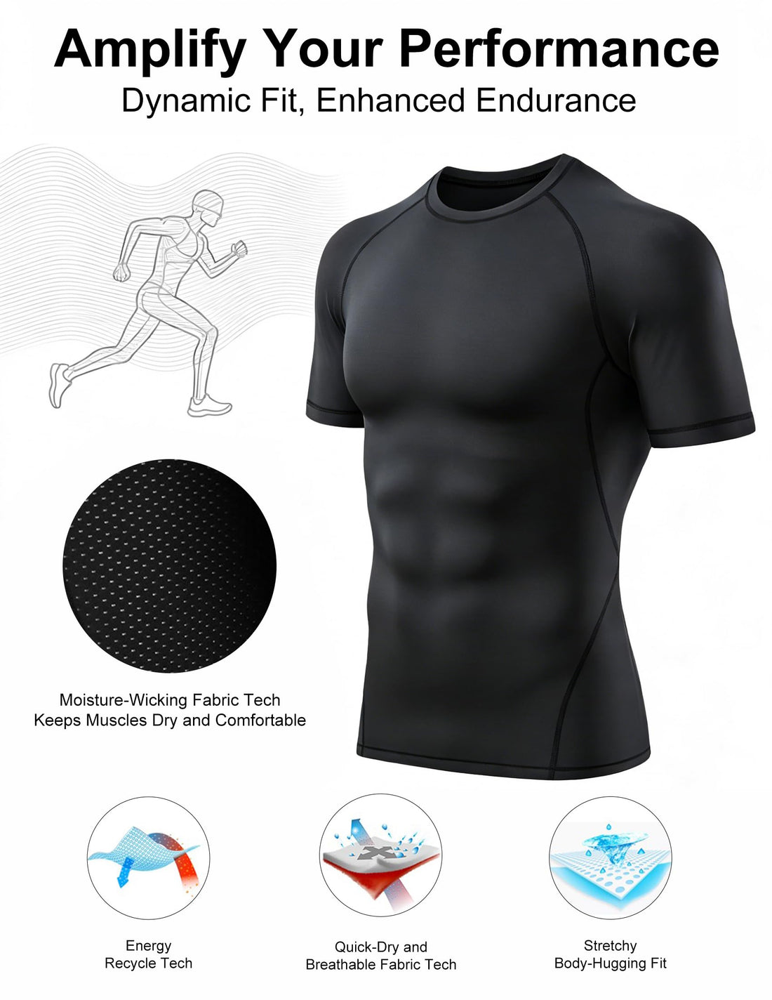 4 Pack Men’s Compression Shirts Short Sleeve Workout Gym Tops | Muscle Fit Cool Dry Compression Workout Shirts For Men, Athletic Rash Guard Tops For Gym Sports & Daily Running Activity