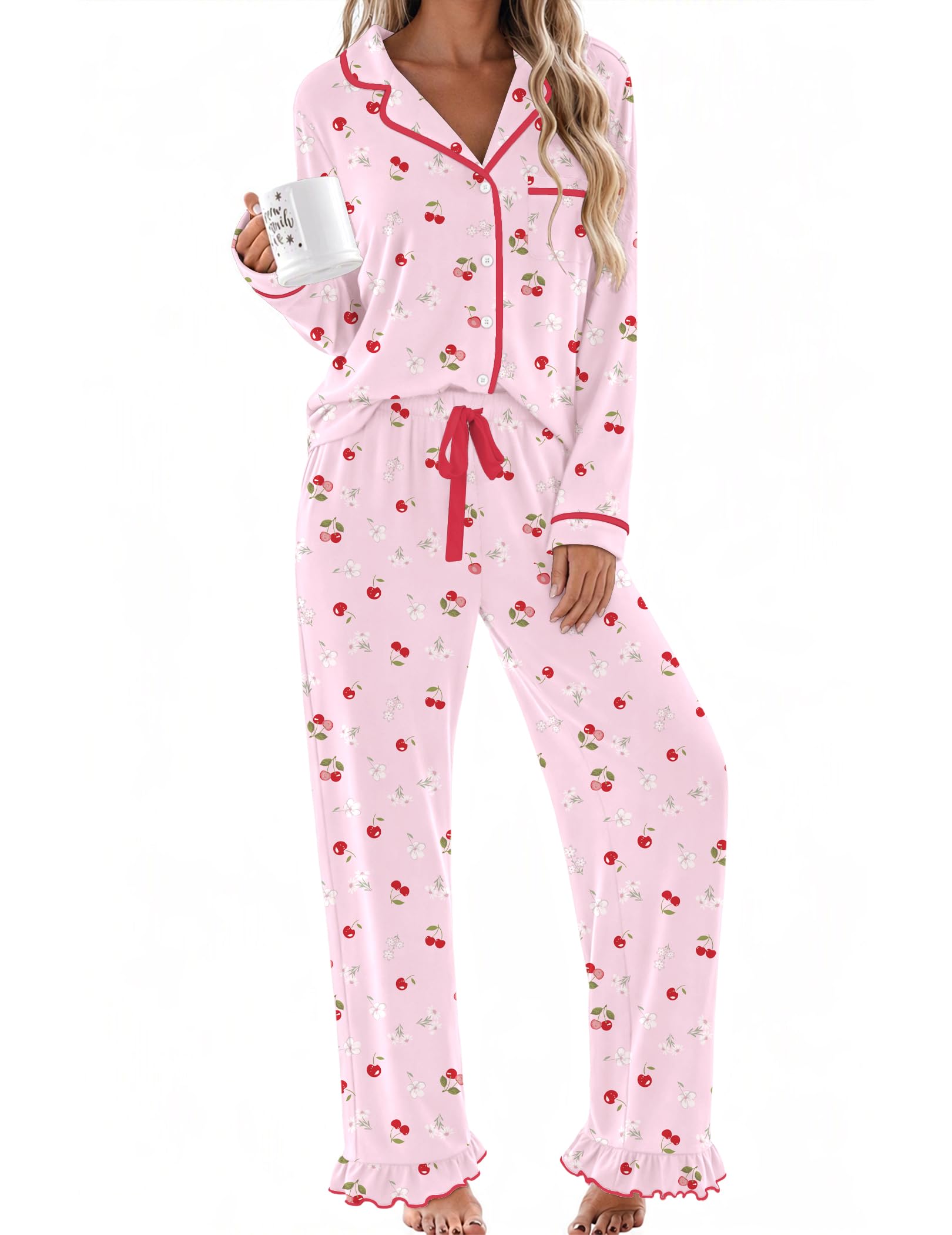 Ekouaer Womens Pajama Sets Long Sleeve Sleepwear Button Down Pjs Loungewear
