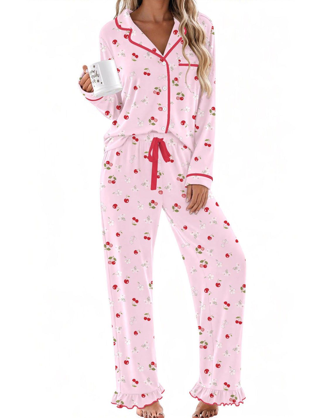 Ekouaer Womens Pajama Sets Long Sleeve Sleepwear Button Down Pjs Loungewear