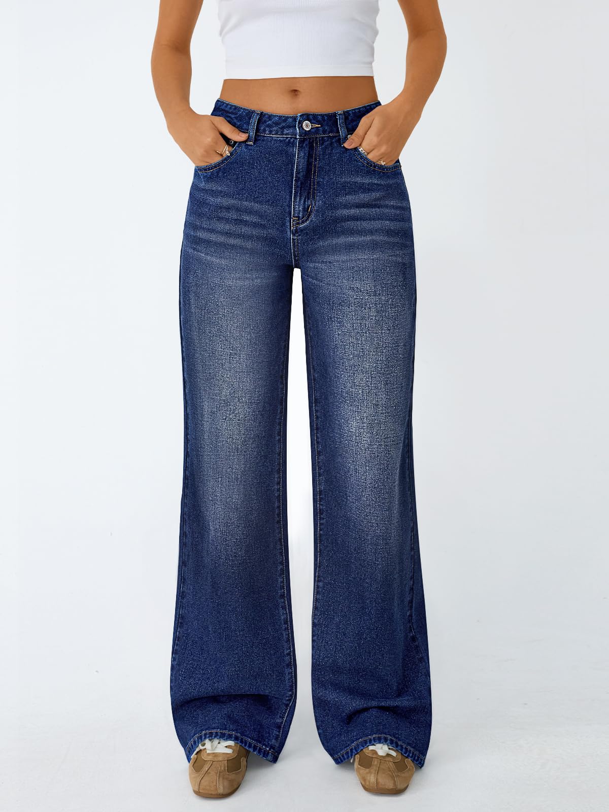 Trendy Queen Women High Waisted Straight Wide Leg Jeans Stretch Baggy Pants | High Rise Denim, Relaxed Fit Trousers, Retro Y2K Aesthetic, Streetwear Style, Long Straight Leg Pants