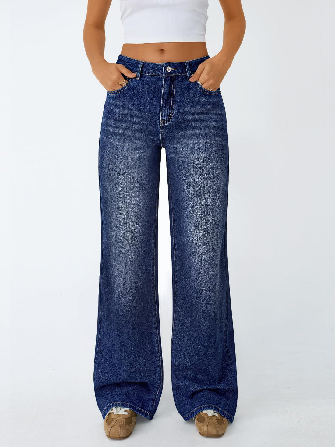 Trendy Queen Women High Waisted Straight Wide Leg Jeans Stretch Baggy Pants | High Rise Denim, Relaxed Fit Trousers, Retro Y2K Aesthetic, Streetwear Style, Long Straight Leg Pants