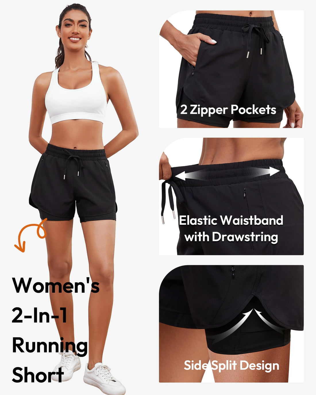 CE' CERDR 5 Pack Women's 2 in 1 Running Shorts High Waisted Athletic Workout Short for Gym Yoga with Liner 4 Pockets