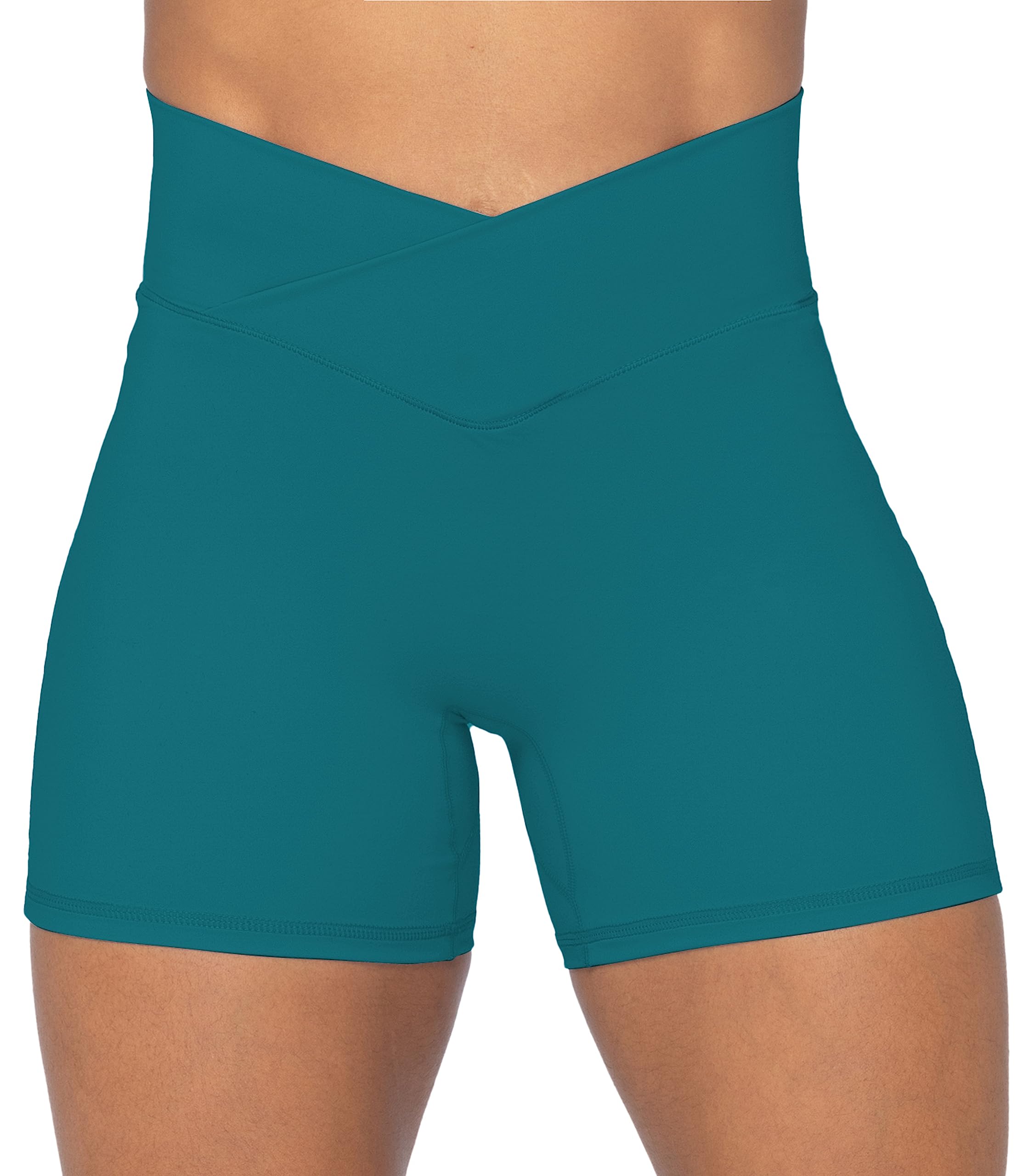 Sunzel Crossover Biker Shorts for Women, No Front Seam V High Waist Yoga Workout Gym Shorts with Tummy Control | 4 Or 6-Inch Inseam, High Waisted, Tummy Control, Crossover Waist, Buttery Soft, No Front Seam, Squat Proof, Compression