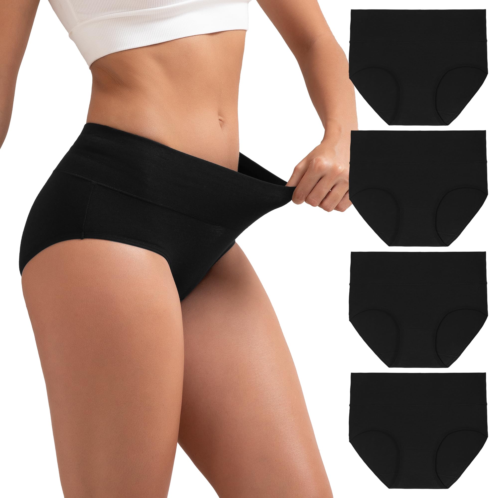 INNERSY Women's Cotton Underwear High Waist Ladies Briefs Full Coverage Panties 4-Pack