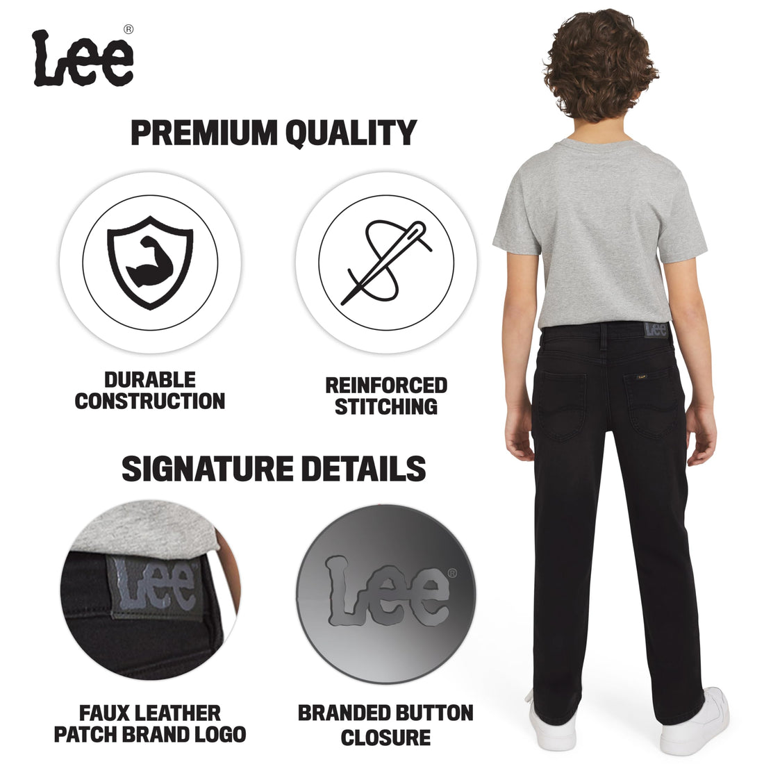 Lee Boys' 5 Pocket Loose Fit Stretch Waist Denim Jeans
