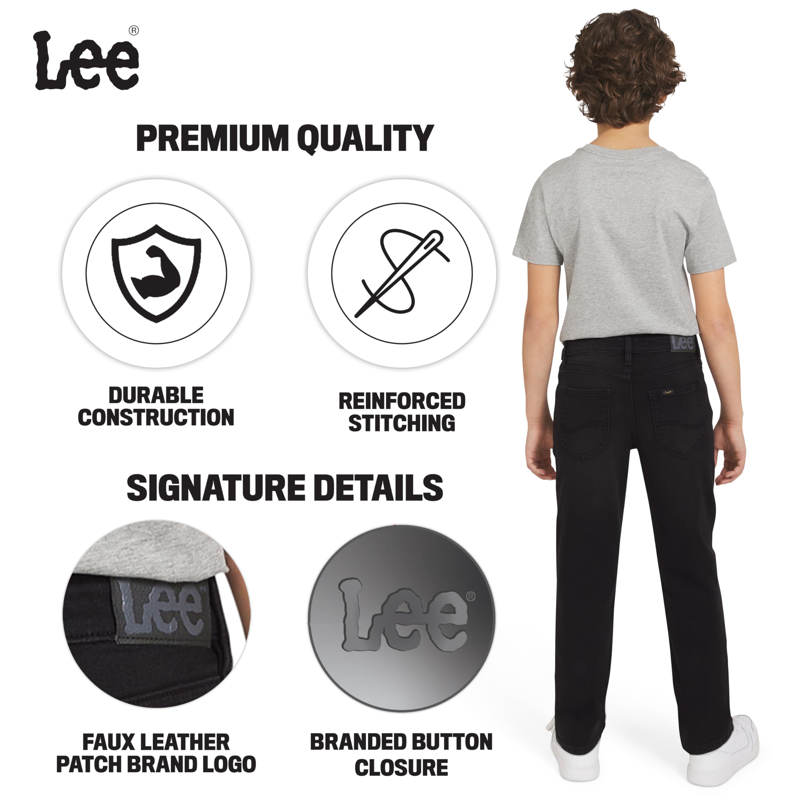 Lee Boys' 5 Pocket Loose Fit Stretch Waist Denim Jeans