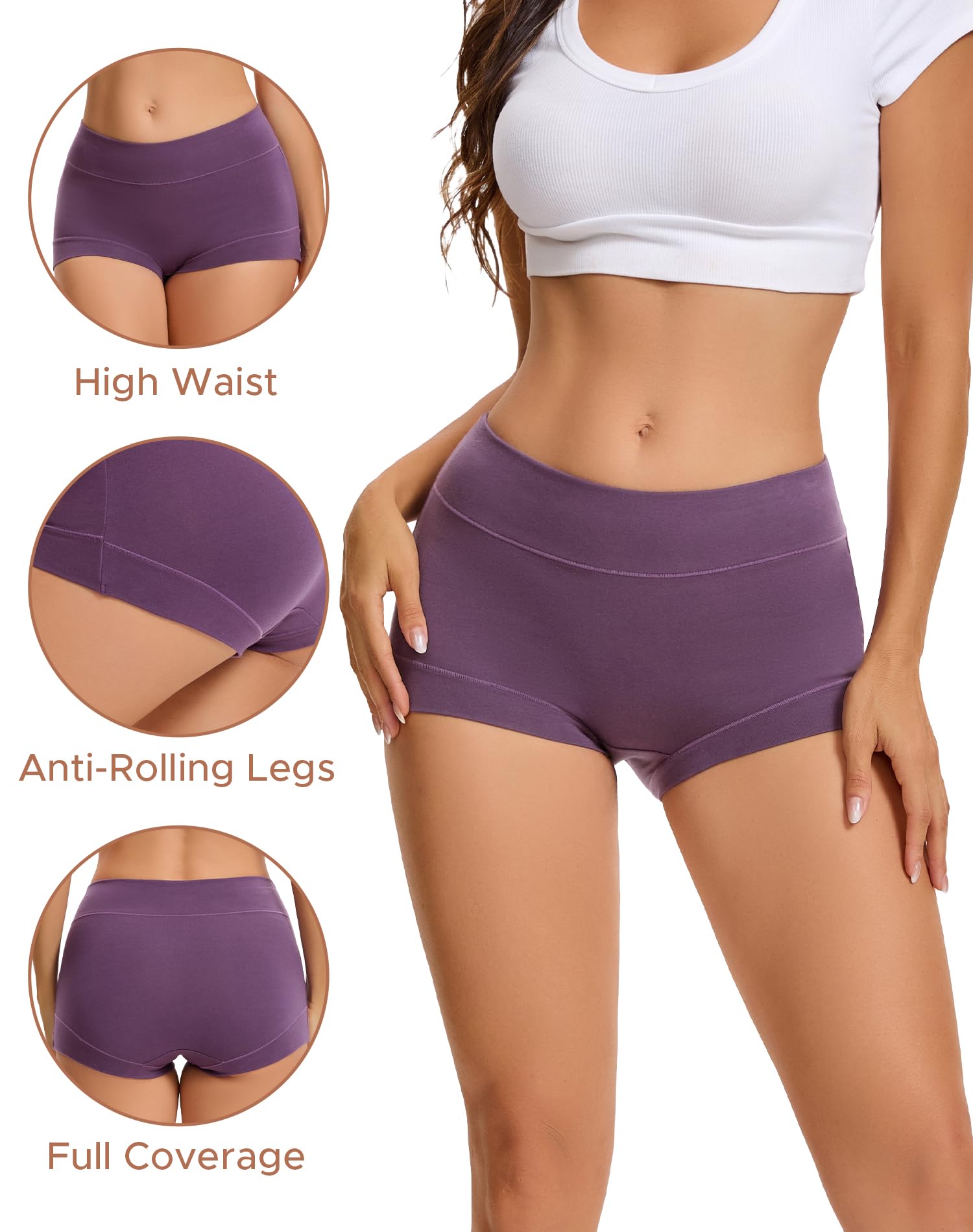 INNERSY Women's Cotton Boyshorts Underwear Soft Boxer Briefs 4-Pack