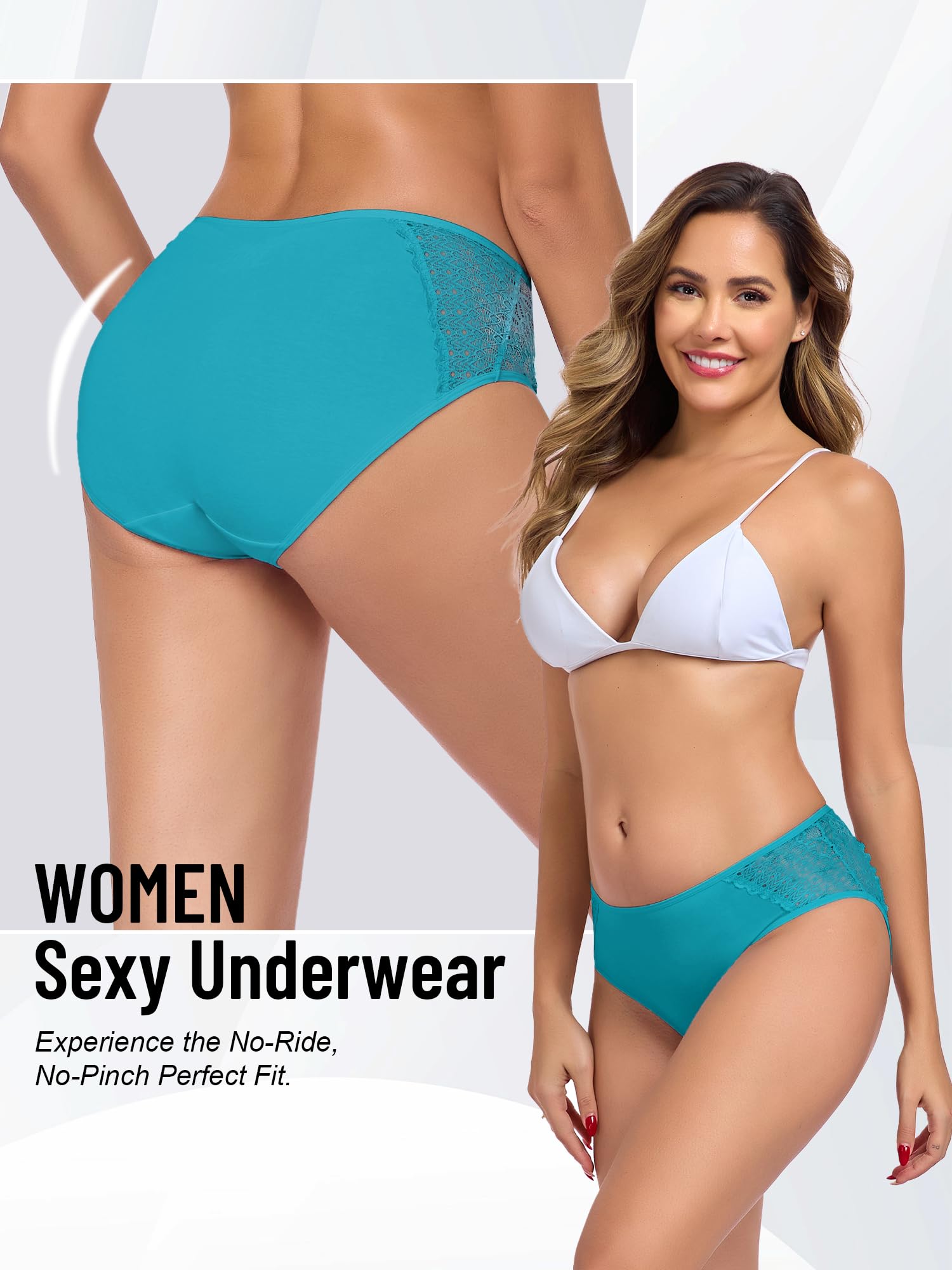 COLORFULLEAF Women's Cotton Hipster Panties Sexy Lace Underwear Pack Soft Moisture Wicking Bikini Briefs