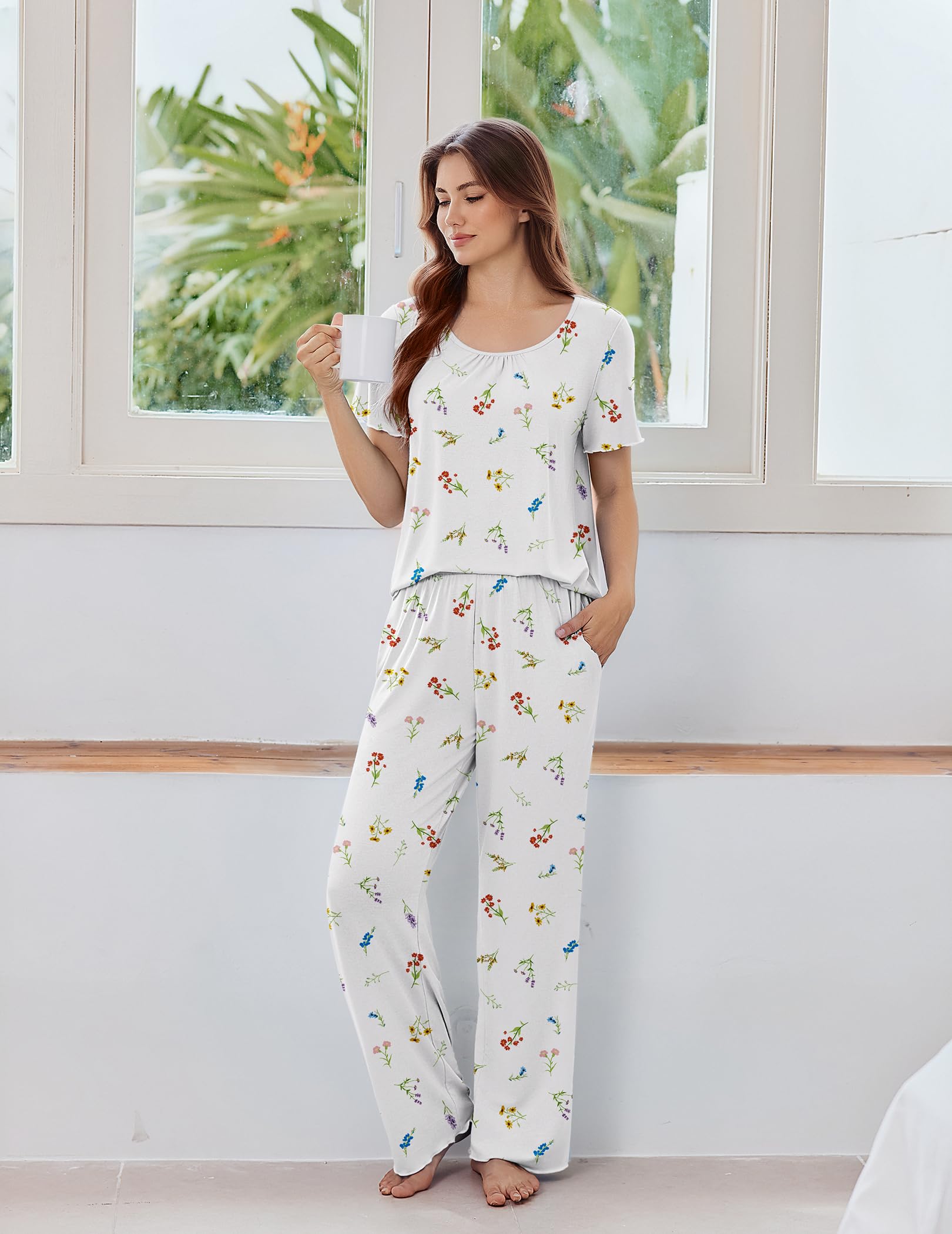 Ekouaer Womens Pajama Sets Viscose from Bamboo Top With Pants Lounge Set