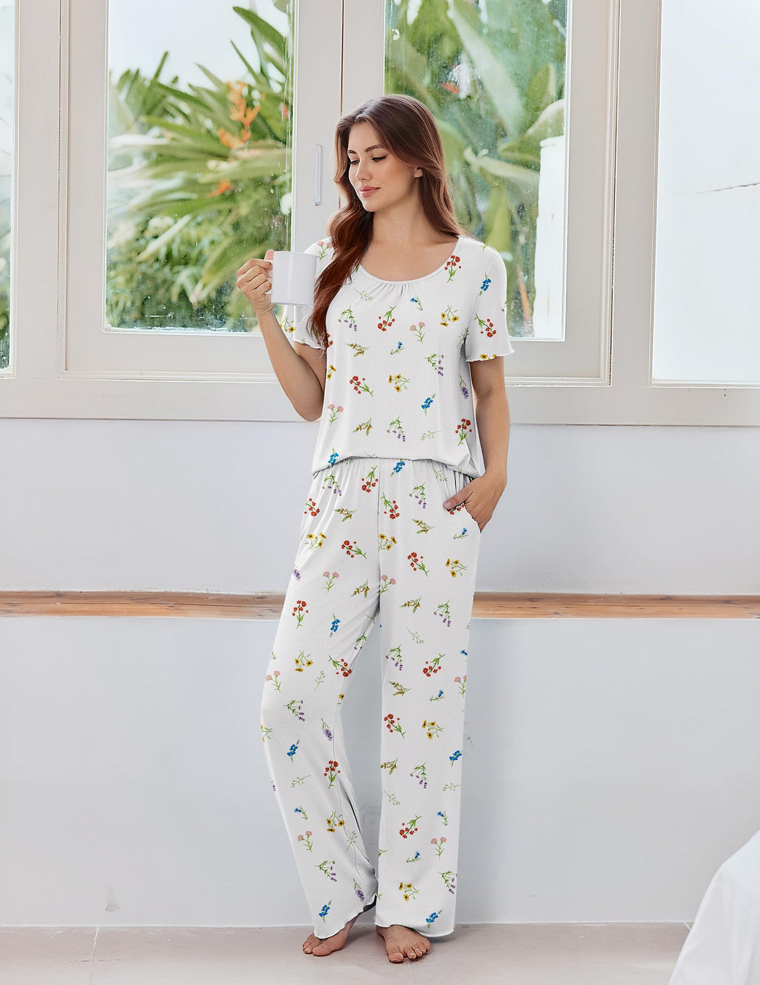 Ekouaer Womens Pajama Sets Viscose from Bamboo Top With Pants Lounge Set