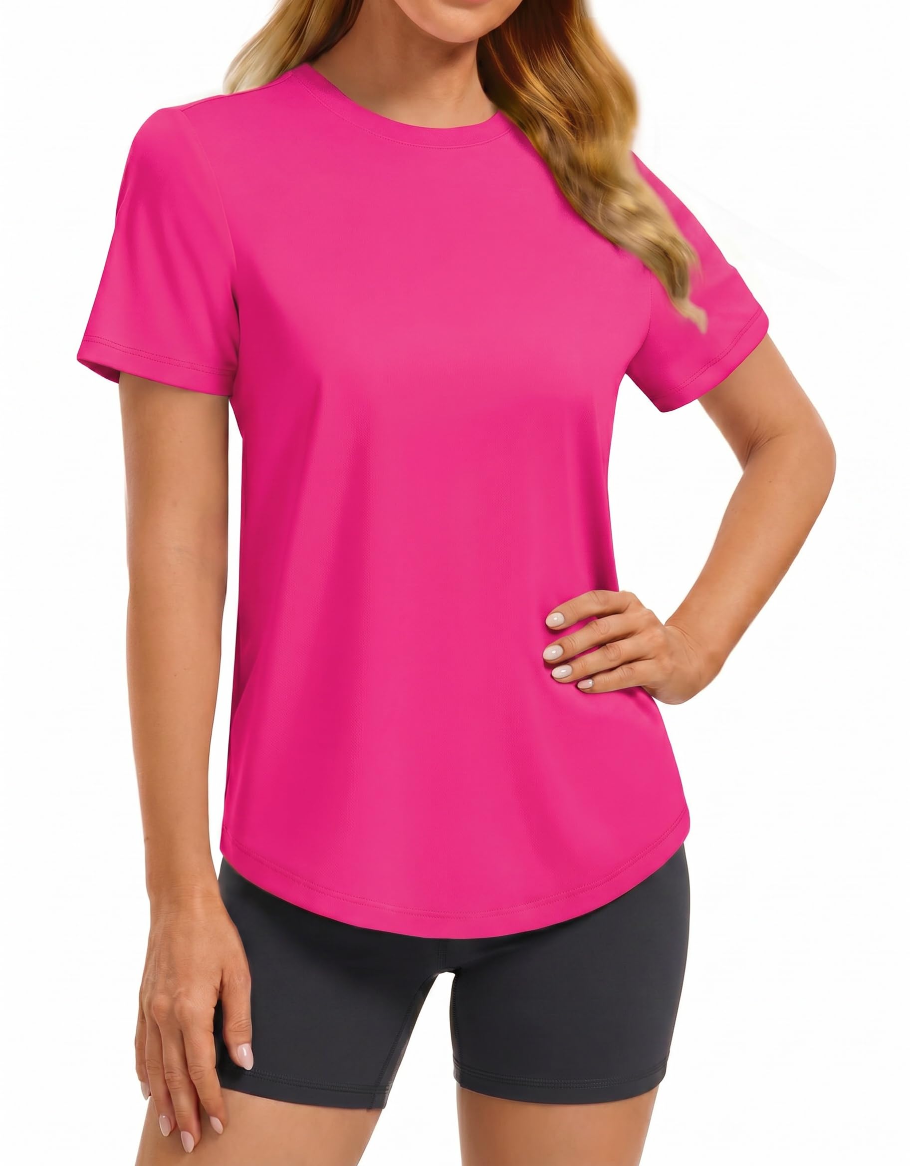 PINSPARK Soft Workout Tops for Women UPF 50+ Sun Protection Shirt Quick Dry Athletic Running Hiking Travel Basic Tee Shirts