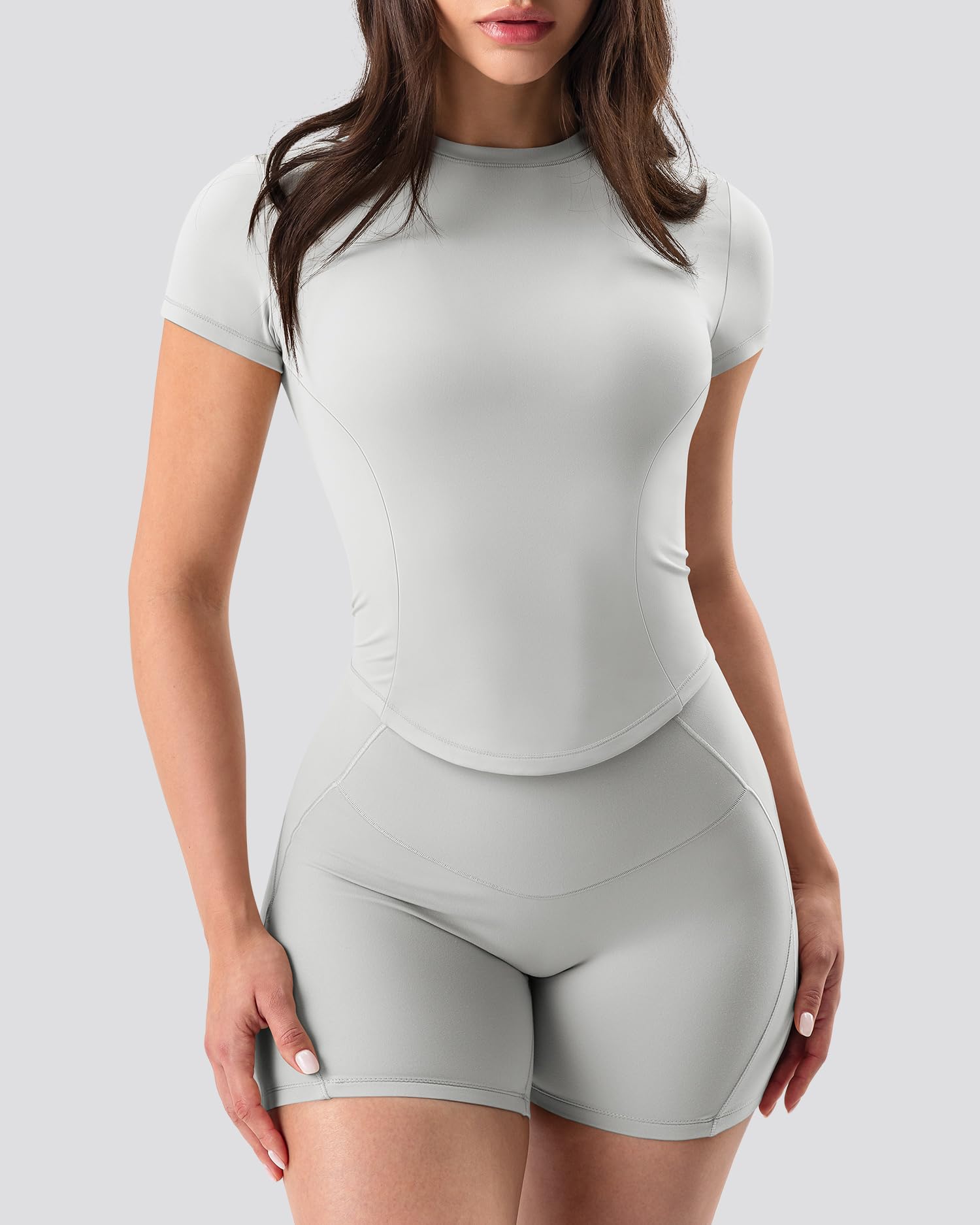 GYM RAINBOW Short Sleeve Workout Tops for Women, Cropped Workout Shirts Slim Fit Crew Neck Athletic Gym Running T Shirts