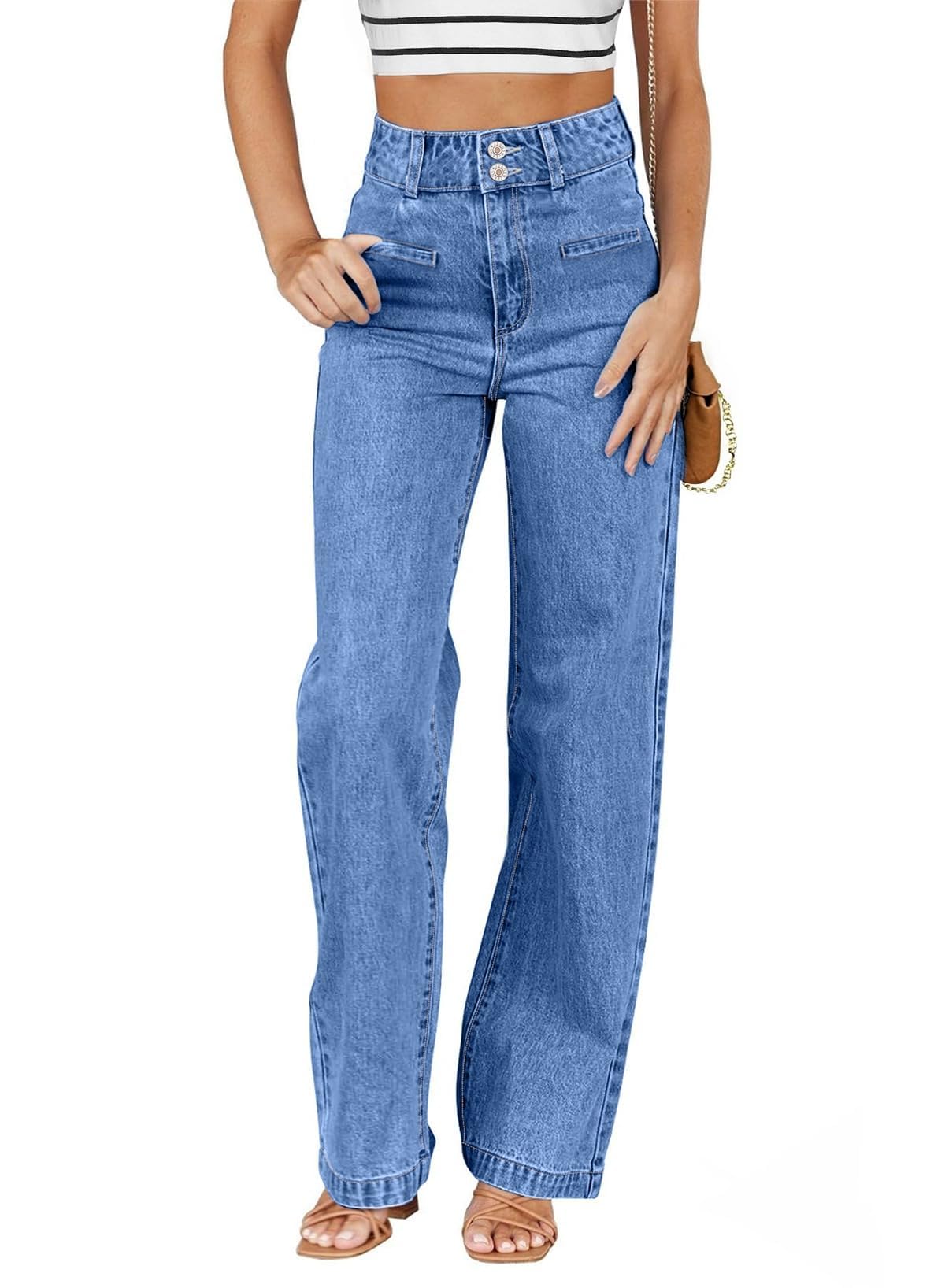 Sidefeel Women's Jeans High Waisted Straight Leg Stretchy Jeans Trendy Loose Wide Leg Zimbaplatinum Denim Pants with Pockets