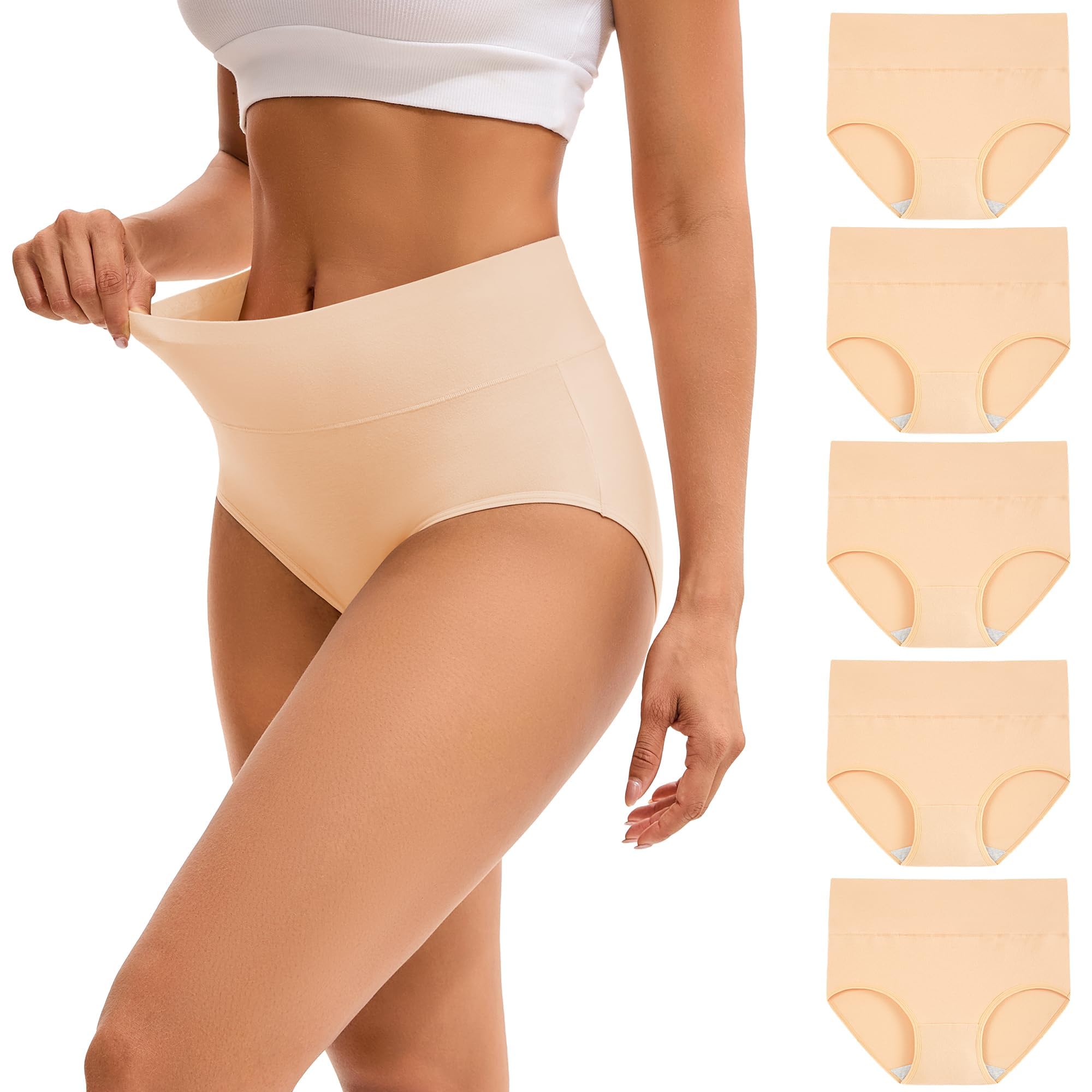 INNERSY Women's High Waisted Underwear Cotton Panties Regular & Plus Size 5-Pack